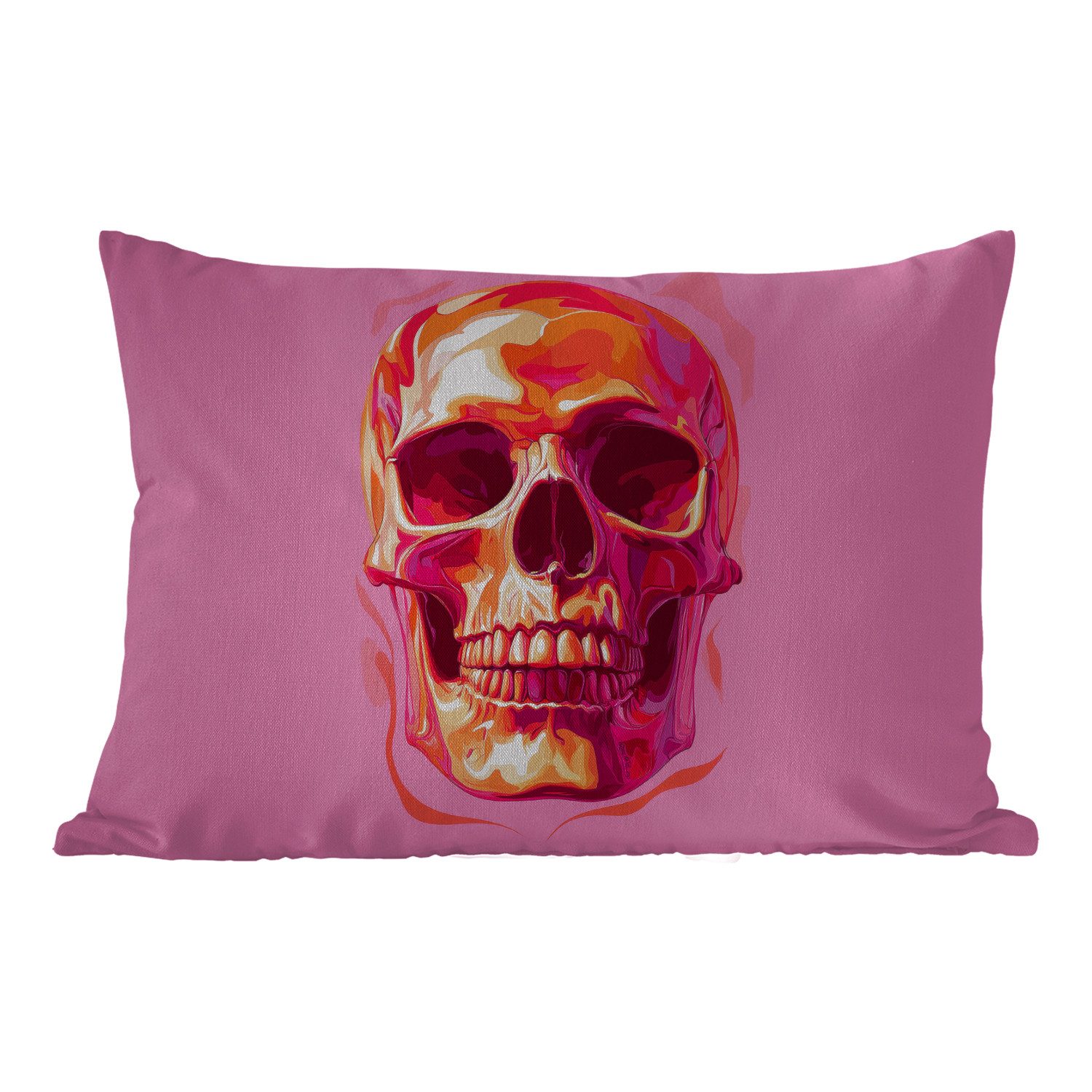 MuchoWow Dekokissen Leuchtend rosa - Zähne - Schädel, Outdoor-Dekorationskissen, Kissen, Kissenbezug, 50x30 cm