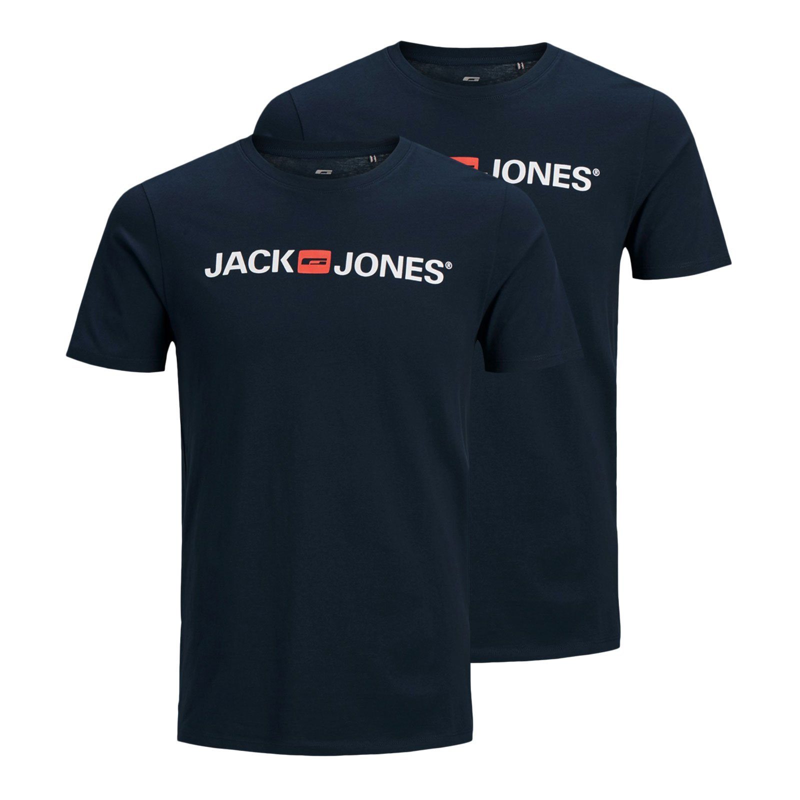 navy Pack navy Tee Jones blazer 2er / mit Logo Jack Crew T-Shirt blazer Neck & Markenschriftzug