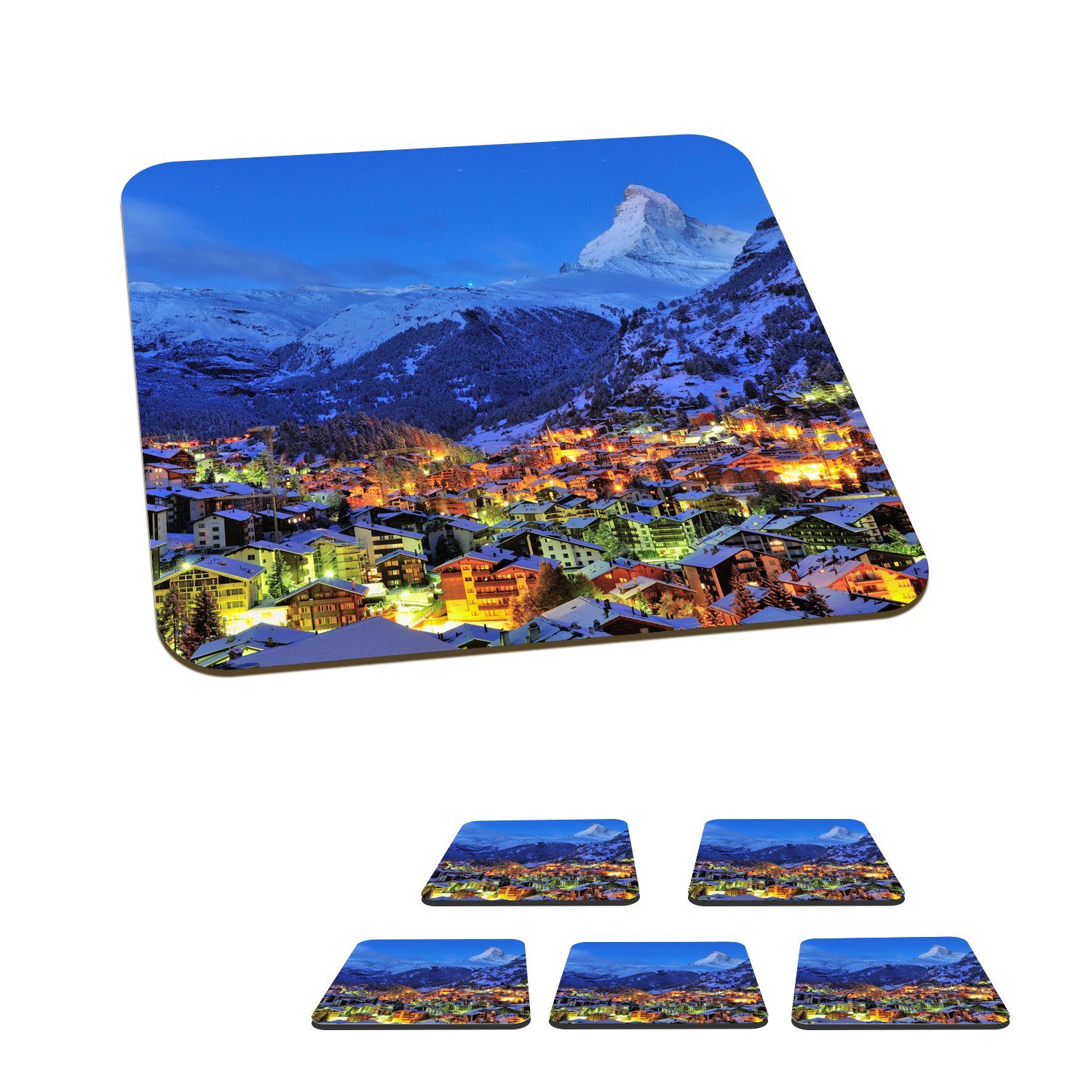MuchoWow Glasuntersetzer Sonnenaufgang über dem Schweizer Matterhorn in Zermatt, Zubehör für Gläser, 6-tlg., Glasuntersetzer, Tischuntersetzer, Korkuntersetzer, Untersetzer, Tasse