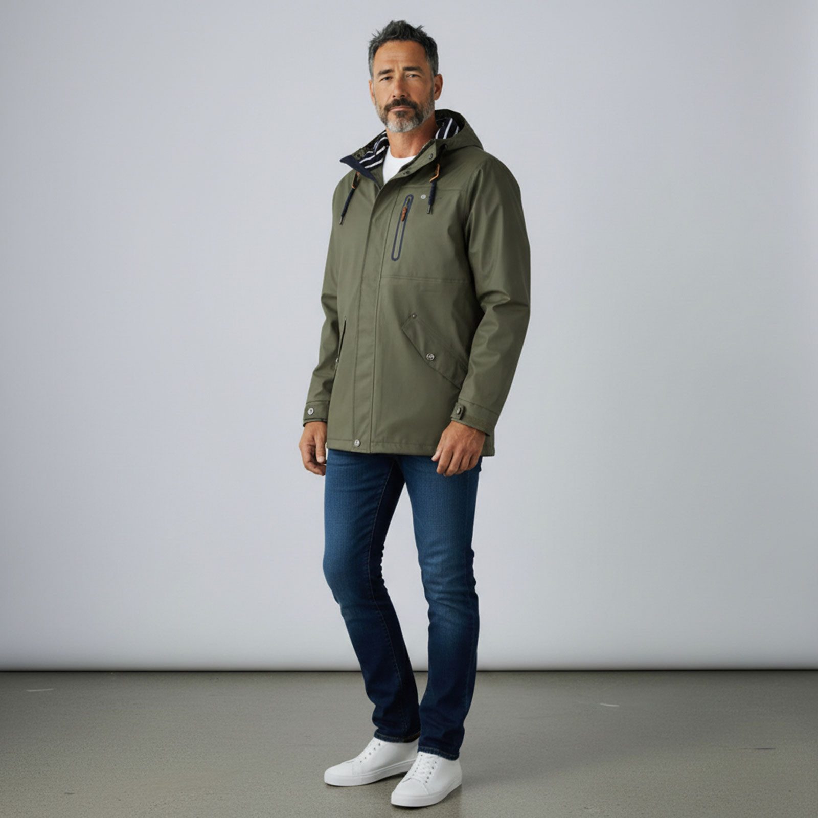 Dry Fashion Regenjacke Lübeck Herren PU-Parka - Outdoor-Jacke Mantel Wasserdicht & Winddicht Verschweißte Nähte, Verstellbare Kapuze, Abgedeckter Reißverschluss