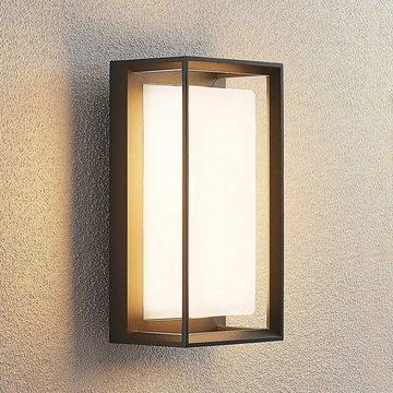Lucande LED Außen-Wandleuchte Ronida, LED-Leuchtmittel fest verbaut, warmweiß, Modern, Aluminiumdruckguss, Temperglas, dunkelgrau (RAL 7024), weiß, 1