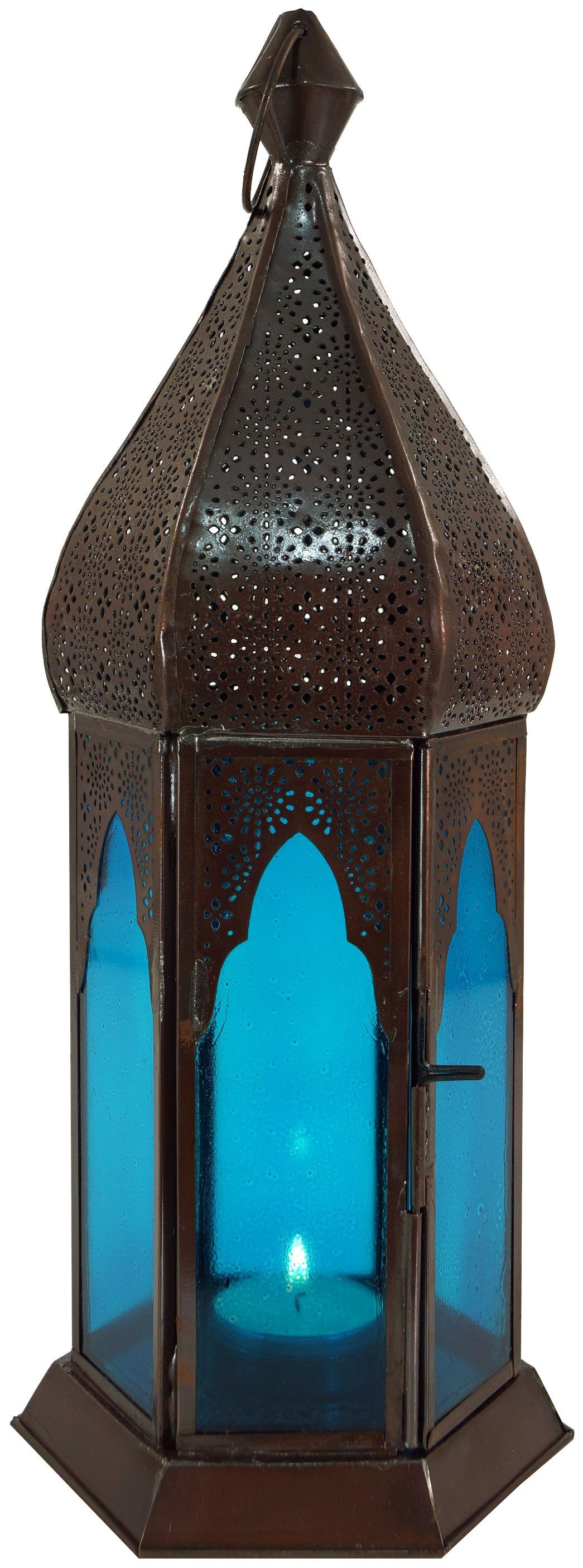 Guru-Shop Kerzenlaterne Orientalische Metall/Glas Laterne in.. blau-bunt