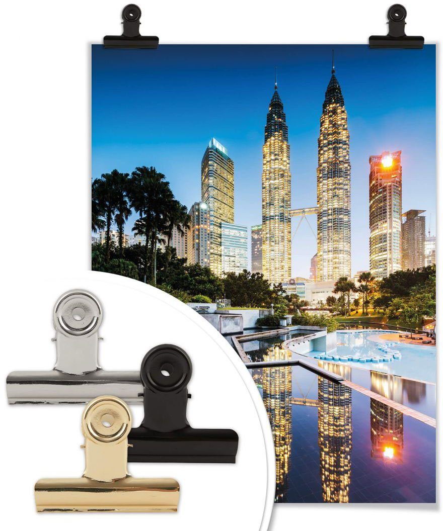 Bild, Gebäude Poster, Poster Petronas Wall-Art Towers (1 Wandposter Nacht, Wandbild, St),