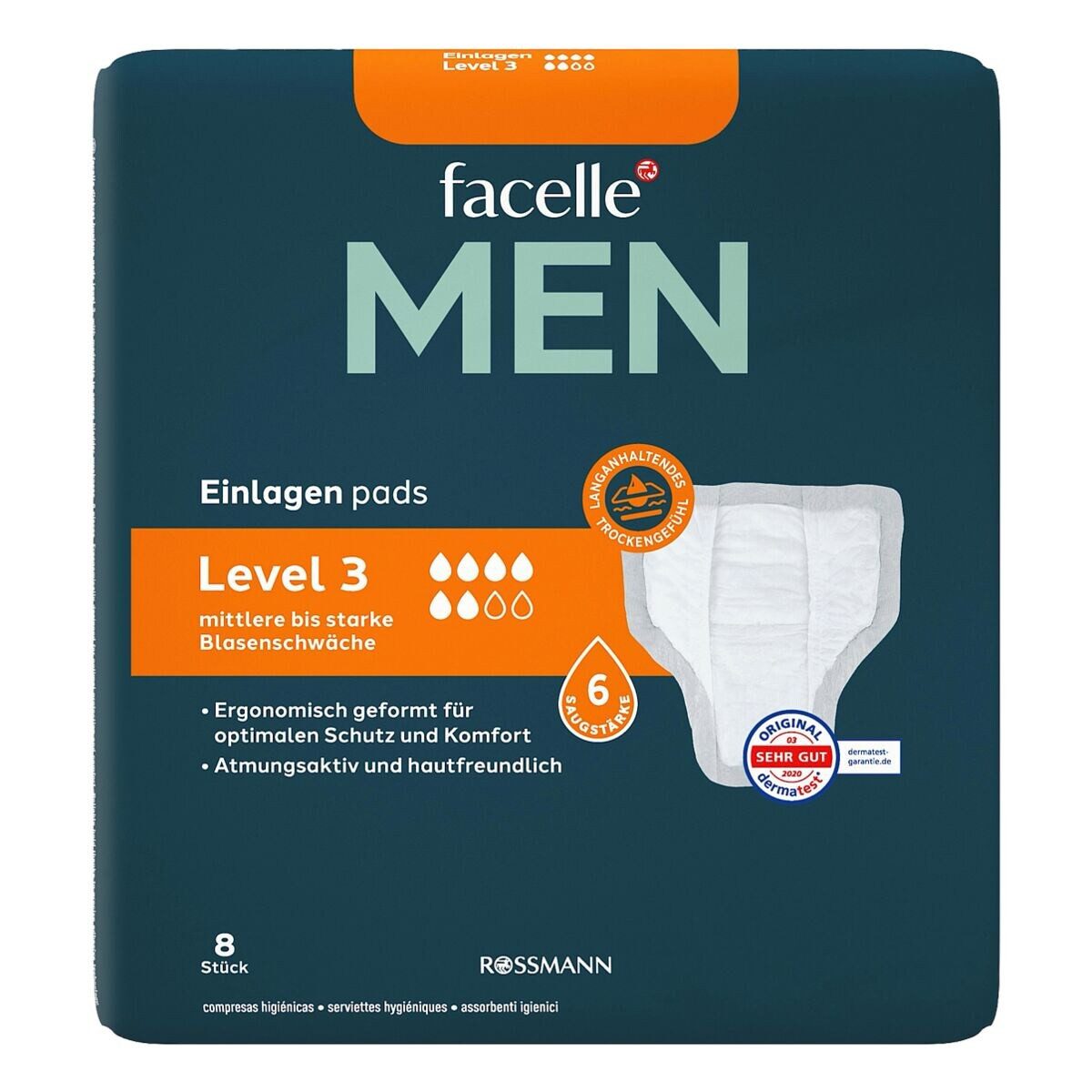 facelle Inkontinenz-Einlage MEN Level 3, 6, 8-St., Saugstärke 6