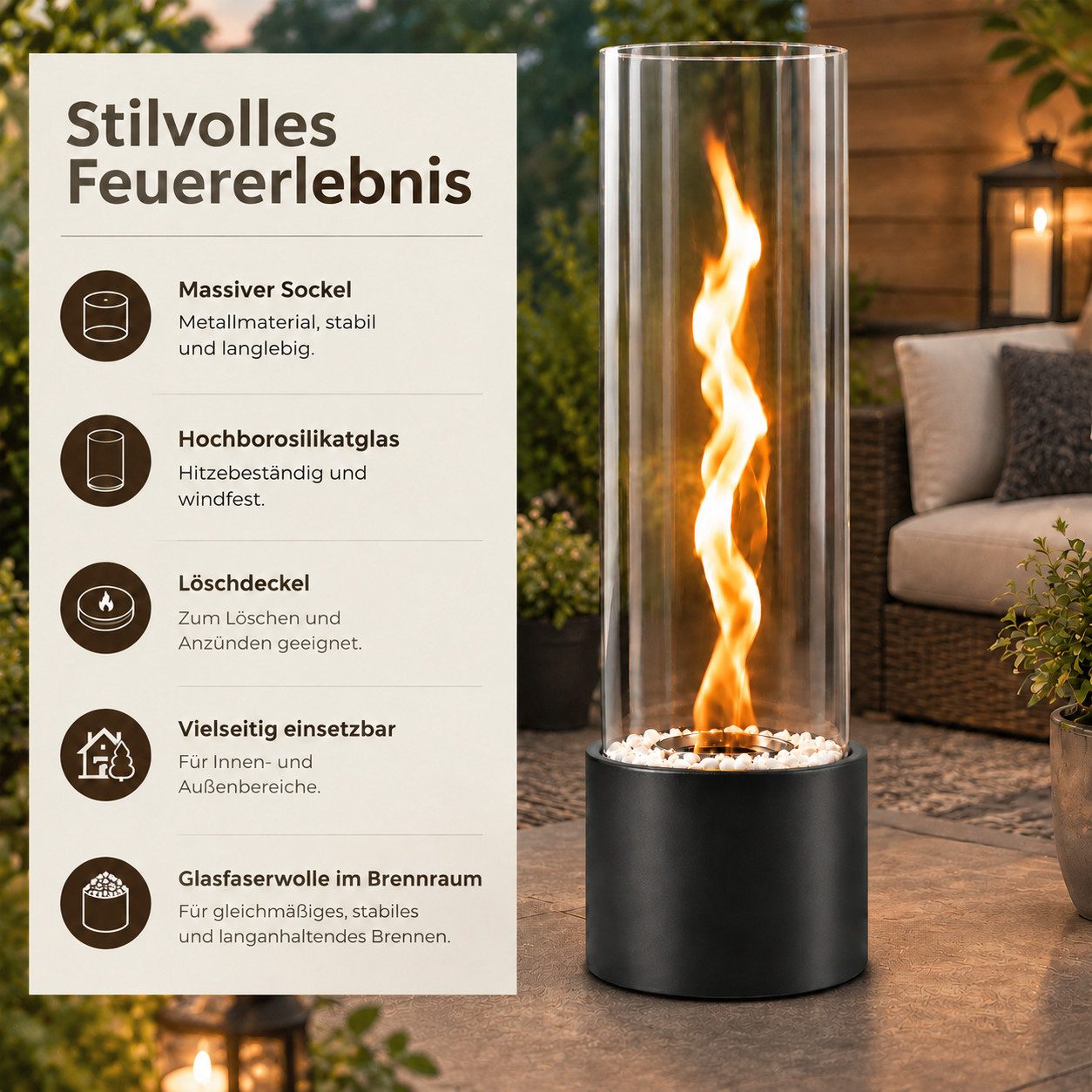 Nettlife Tischfeuer Ethanol Tischkamin Eckig/Rund Kamin Indoor Outdoor Tischfeuerstelle (Set, für Tisch, Terrasse, Balkon & Garten), Die Party Geschenkideens od – Bild 5 von 5