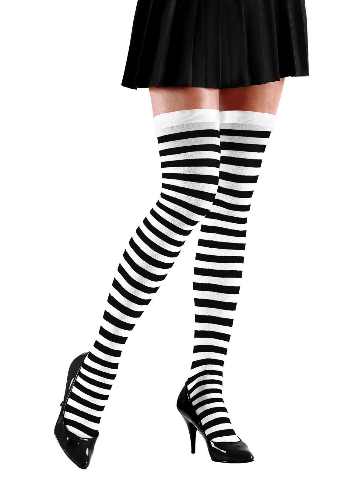 Widdmann Overknees Gefängnis Гольфы Schwarz-weiß gestreifte Overknees für zahlreiche Kostüme