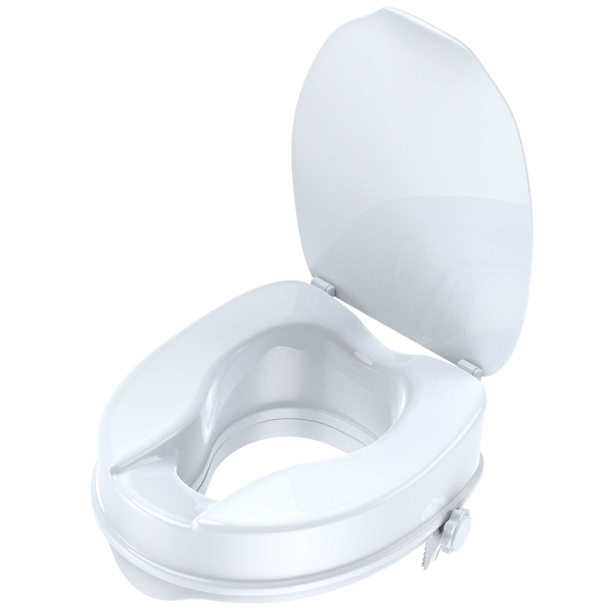 BBG Toilettensitzerhöhung Toilettensitzerhöhung bis 180 kg, ergonomisch gerundet, rutschfest, 12 cm, 12 cm /15 cm, Front- & Rücköffnung, werkzeuglose Montage