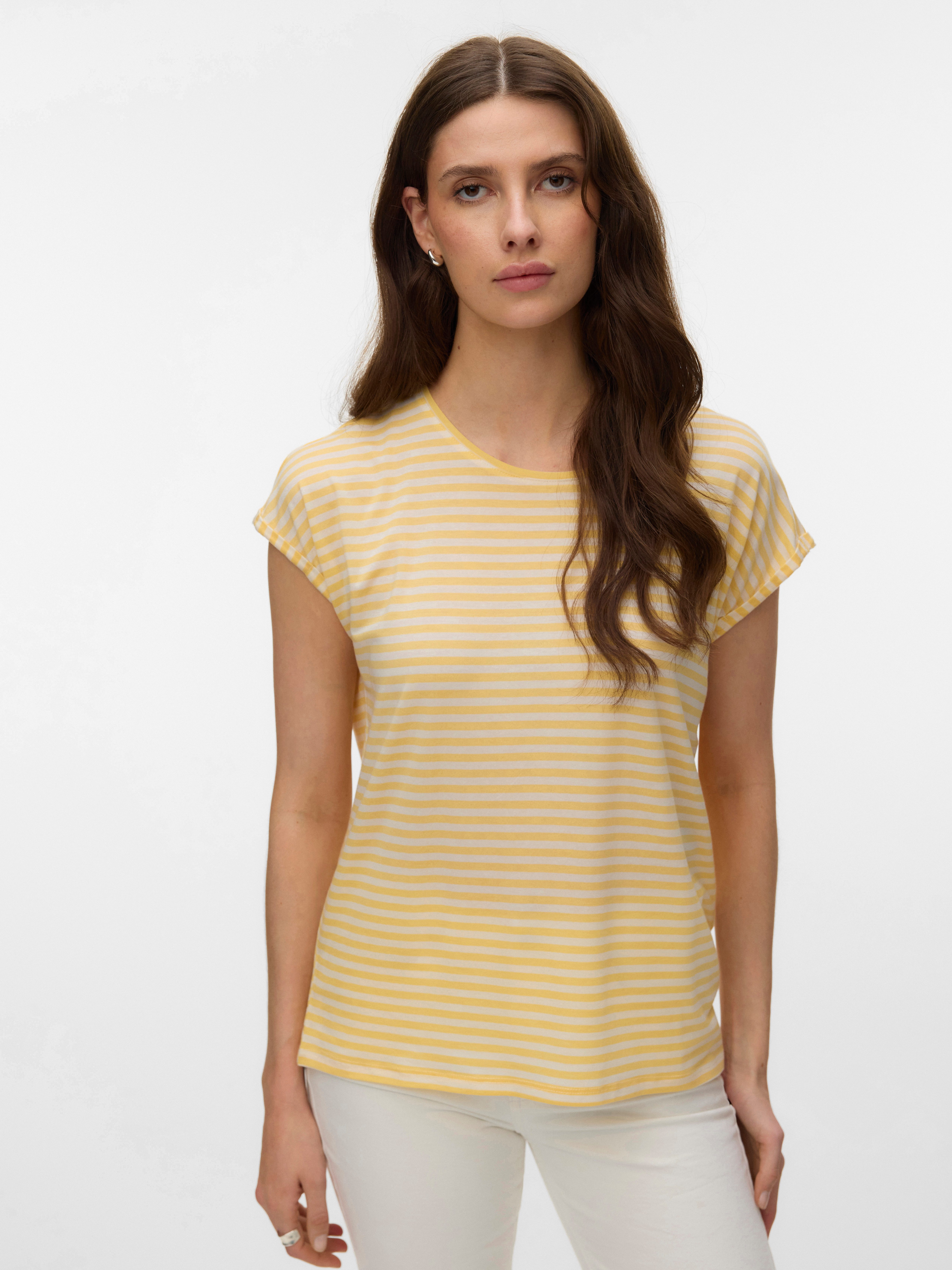 Vero Moda Rundhalsshirt VMAVA PLAIN SS TOP STRIPE GA JRS NOOS Materialmix, regular fit