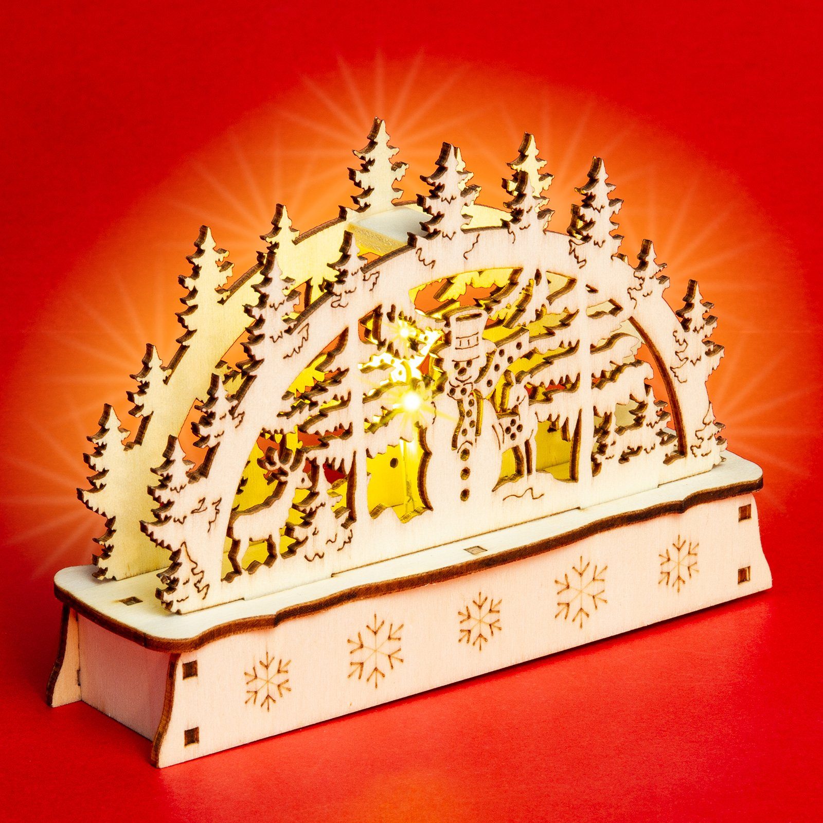 mit - Waldszene Schwibbogen viele Schneemann Motive Motiv SIKORA Holz mit Beleuchtung aus LB-MINI LED