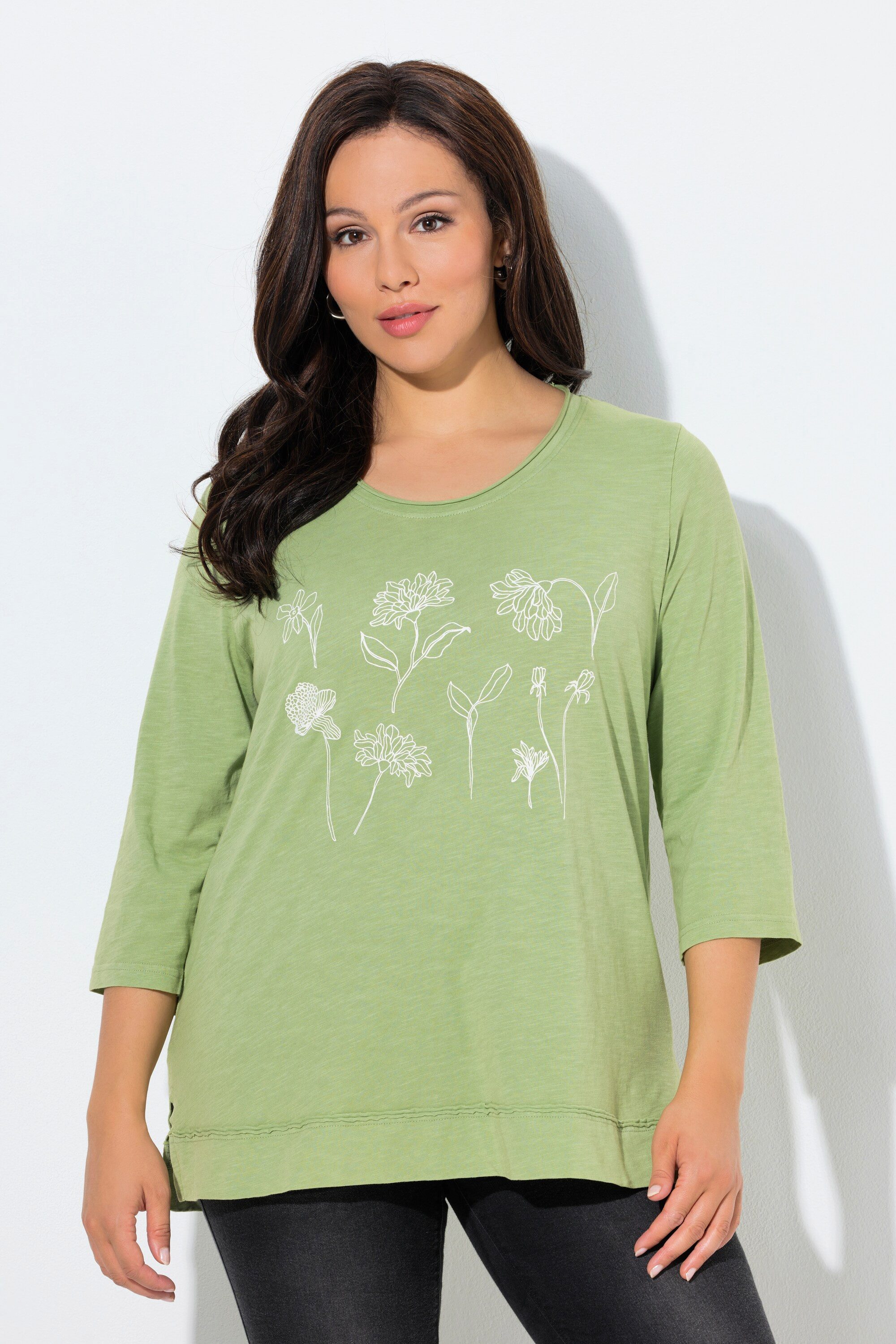 T-Shirt Shirt Blüten Classic Rundhals 3/4-Arm