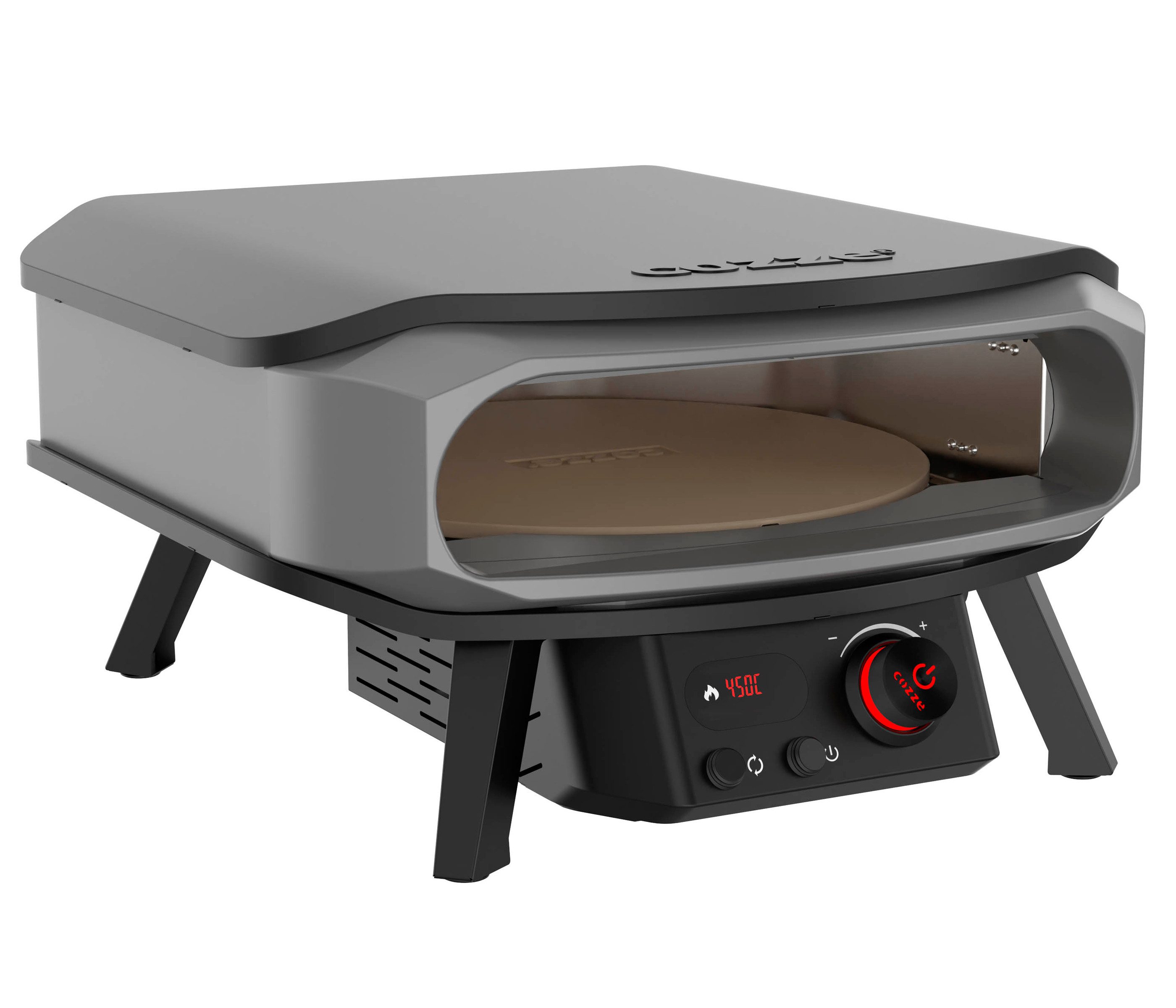 COZZE Pizzaofen Elektrischer Pizzaofen Premium Rotate 17", inkl. Pizzastein, Backtemperatur bis 400°C, Grillfläche 42.5 x 42.5 cm, 2200 W, 230 V