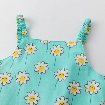 suebidou Sommerkleid Midikleid mit Gänseblümchenmuster türkisblau Baumwolle mit Applikation süße Schleife hinten