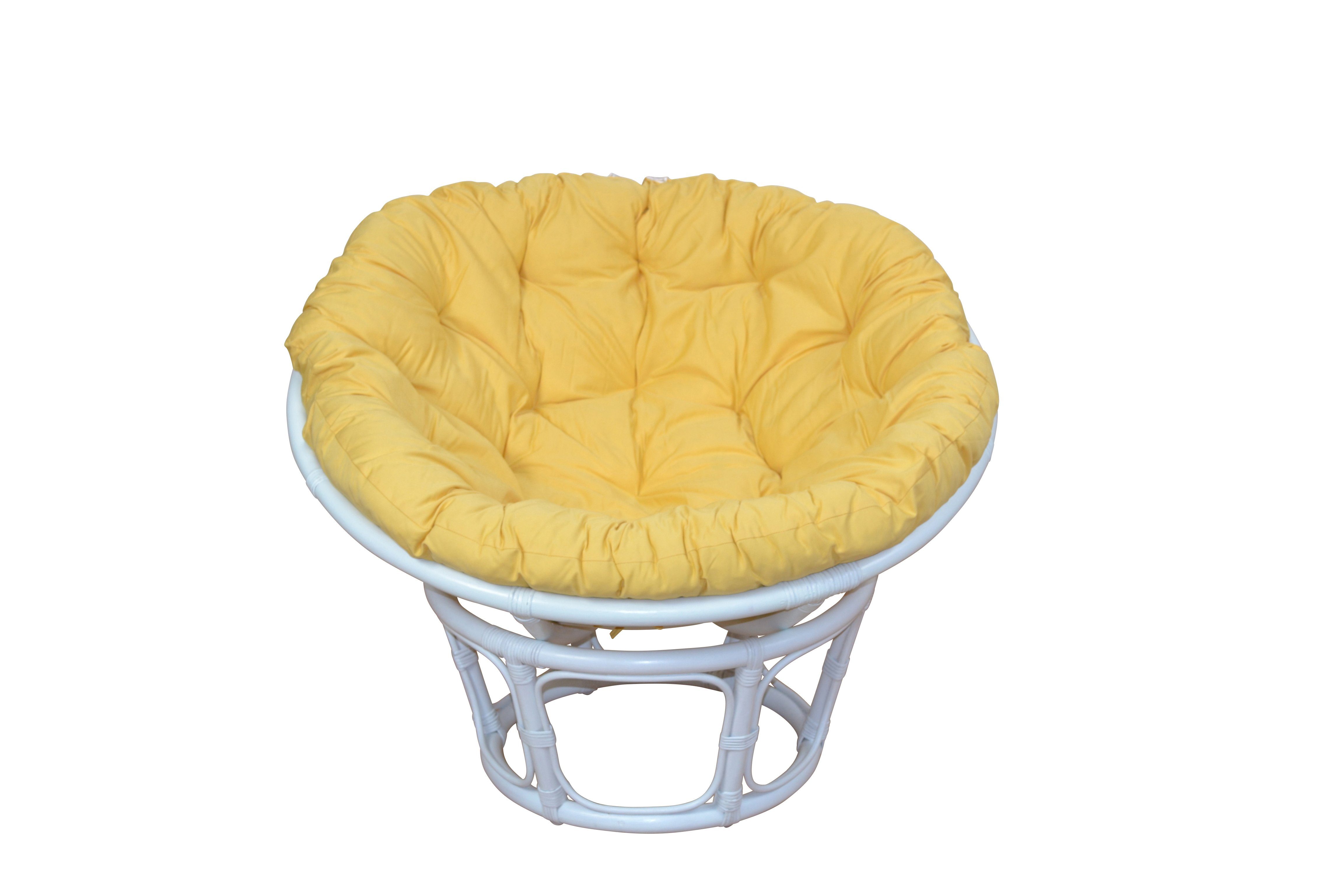mit | Papasansessel bequemer mit moebel-direkt-online gelb weiß Loungesessel Anja handgeflochten (Papasansessel Kissenauflage, Kissenauflage),