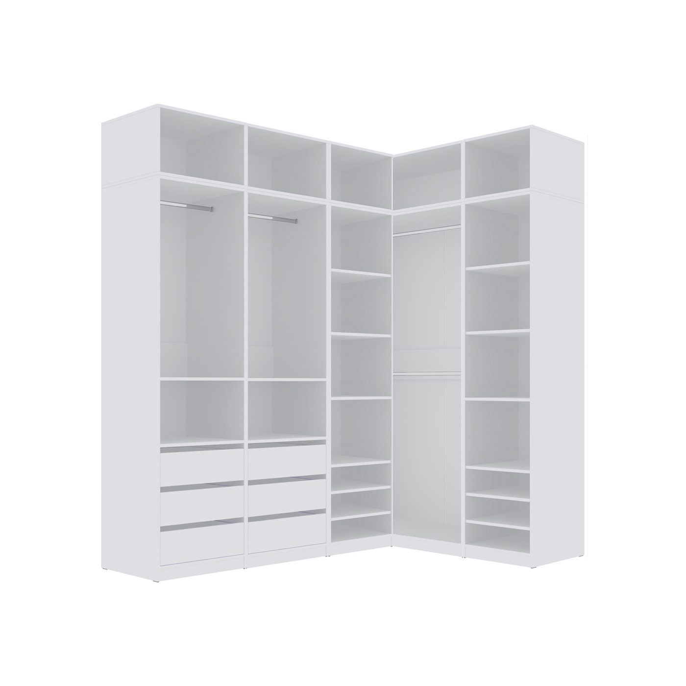 Marmex Möbel Schrank-Set TRES SET U/NB Eckgarderobe Ankleidezimmer-Möbel Garderobe, (8-St), 6 Schubladen, Modulschrank, Einbauschrank, 4 Kleiderstangen