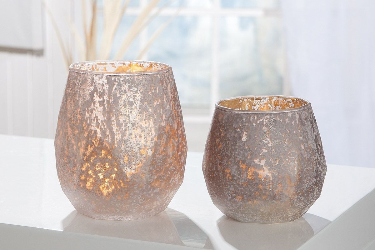 GILDE Windlicht Glas Windlicht "Cinza" matt grau/innen goldfarben 10,5cm