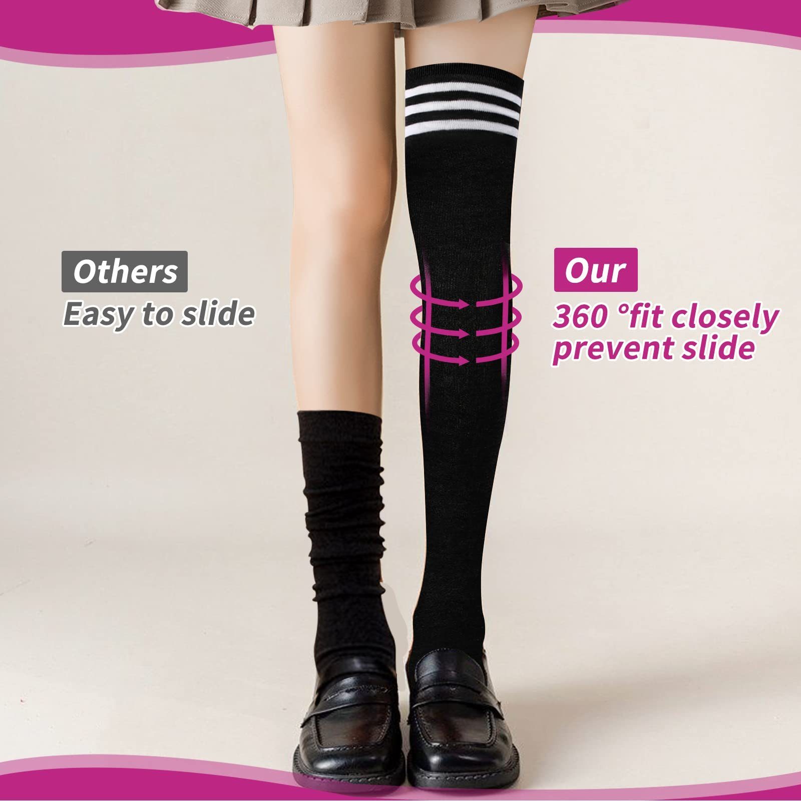 POCHUMIDUU Stockings Damen Strümpfe Overknee (2-Paar, Socks Knee Gestreifte Paar für 2 Mädchen Socken,Warme Kniestrümpfe Lange Pack) 2er Langsocken