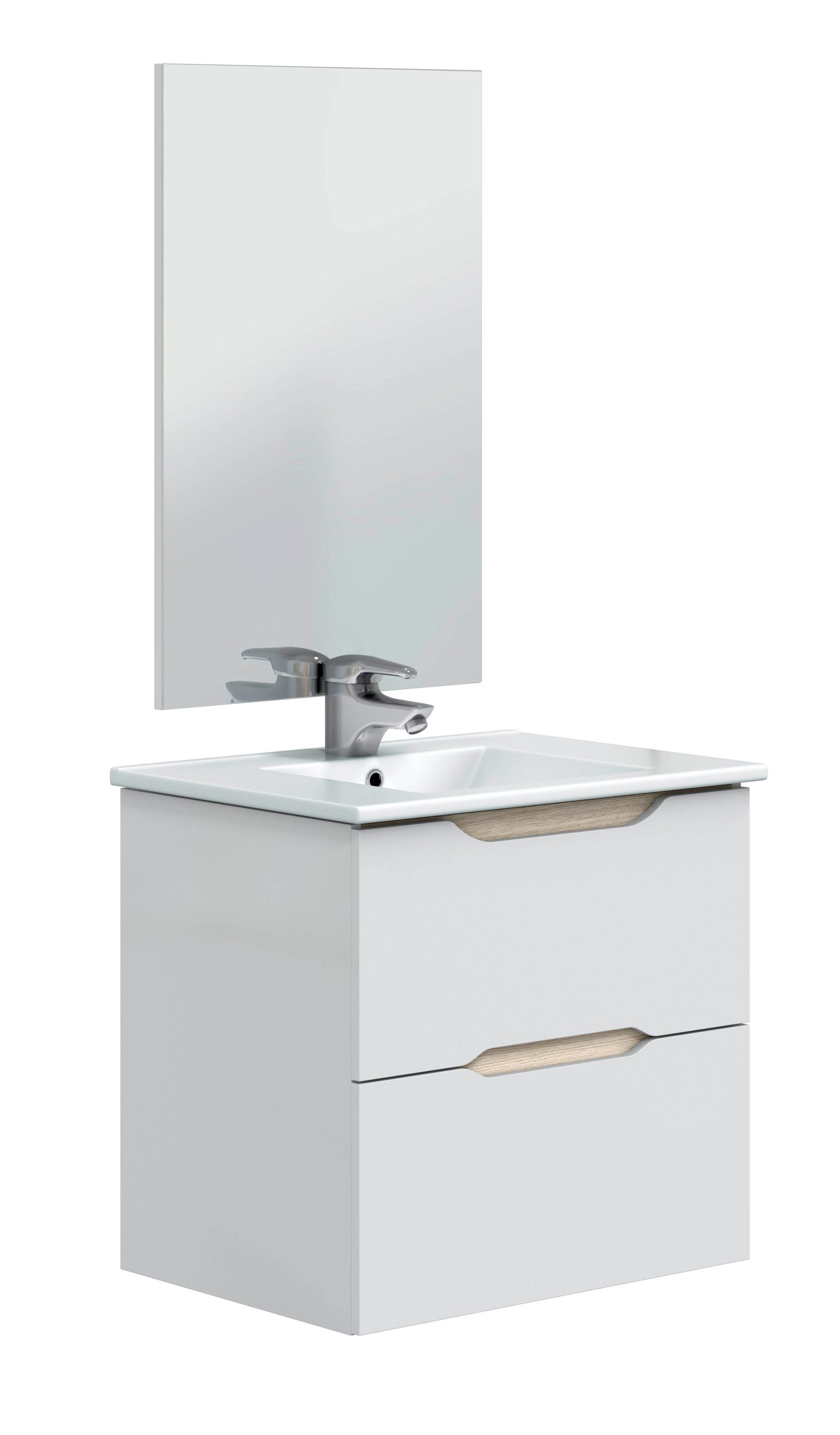 habeig Waschbeckenunterschrank Wandschrank Badezimmerschrank weiß mit Spiegel OHNE Waschbecken, Siphon, Wasserhahn