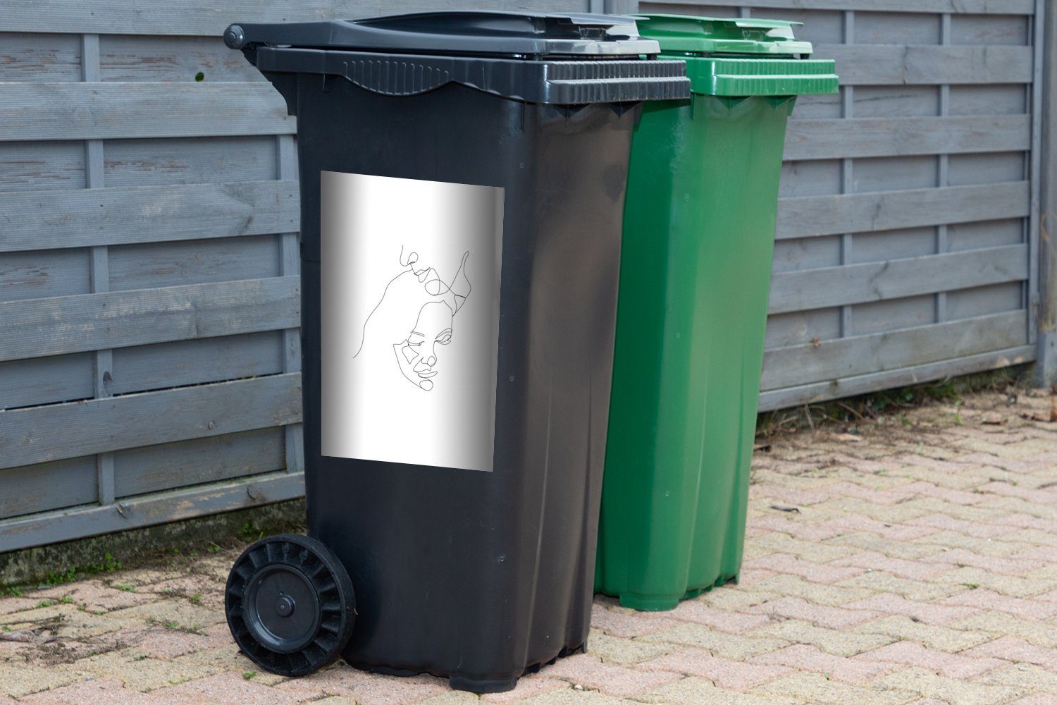 MuchoWow Wandsticker St), Liebe - - (1 Linienkunst Sticker, Kuscheln Abfalbehälter Mülltonne, Mülleimer-aufkleber, Container