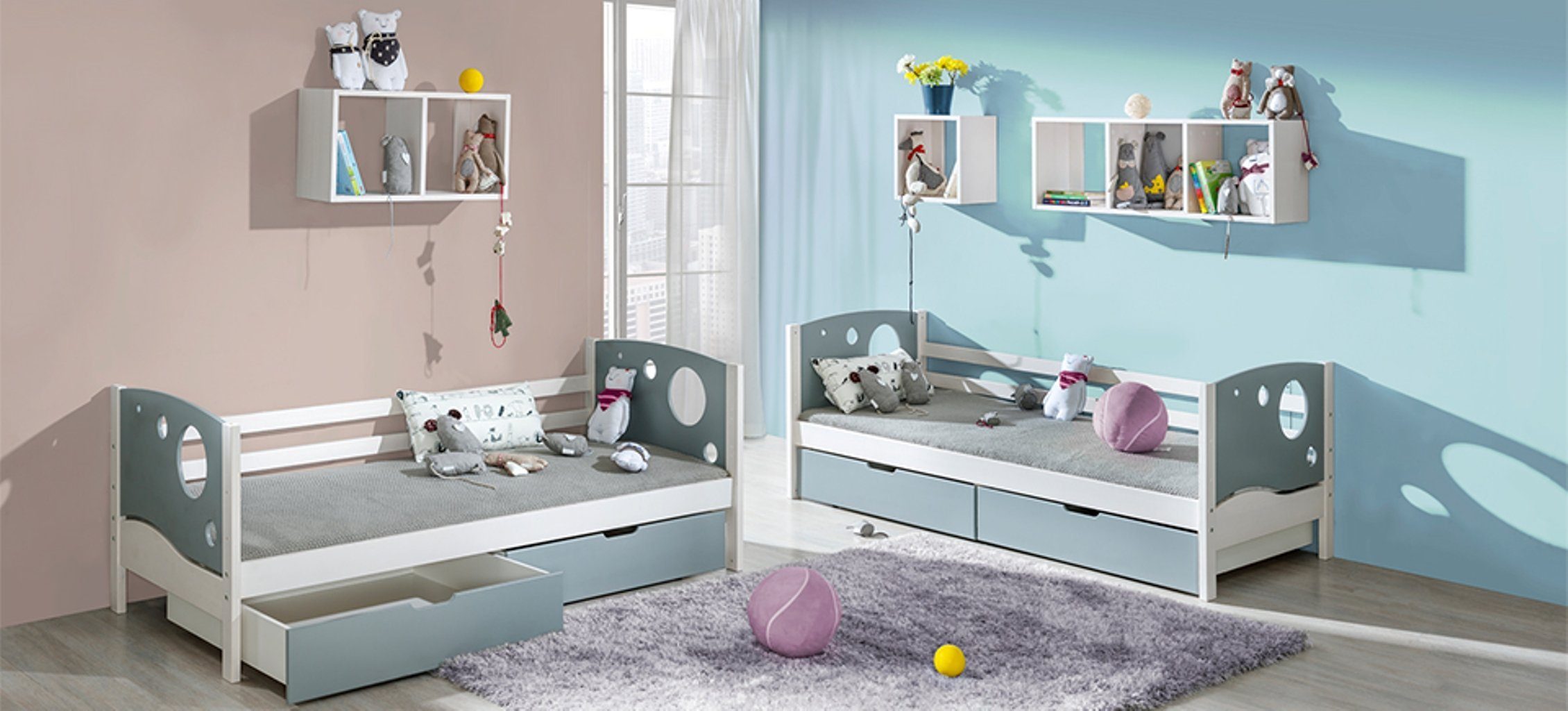 JVmoebel Kinderbett, Einzelbett Kinderbett Skandinavisch Kiefer Holz Schublade Kinder Bett