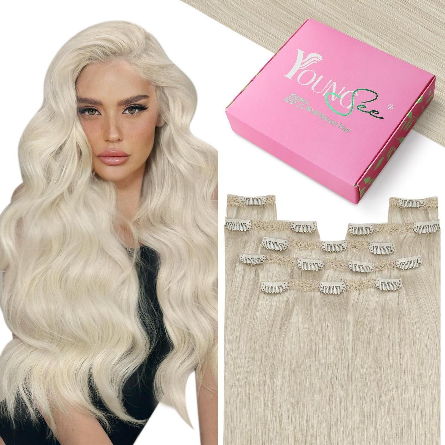 LuxusKollektion Echthaar-Extension Extensions Clip in Echthaar Remy Blond 45 cm 1-Clip-3-#60A 45 cm-120g