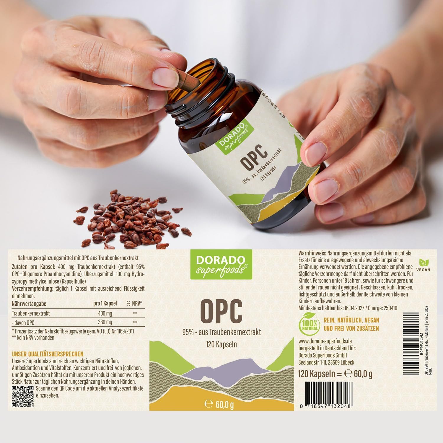 Dorado Superfoods OPC 95% Traubenkern Extrakt Kapseln - 120 x Stück, hochkonzentriert Kapseln, 120 St., 60 g