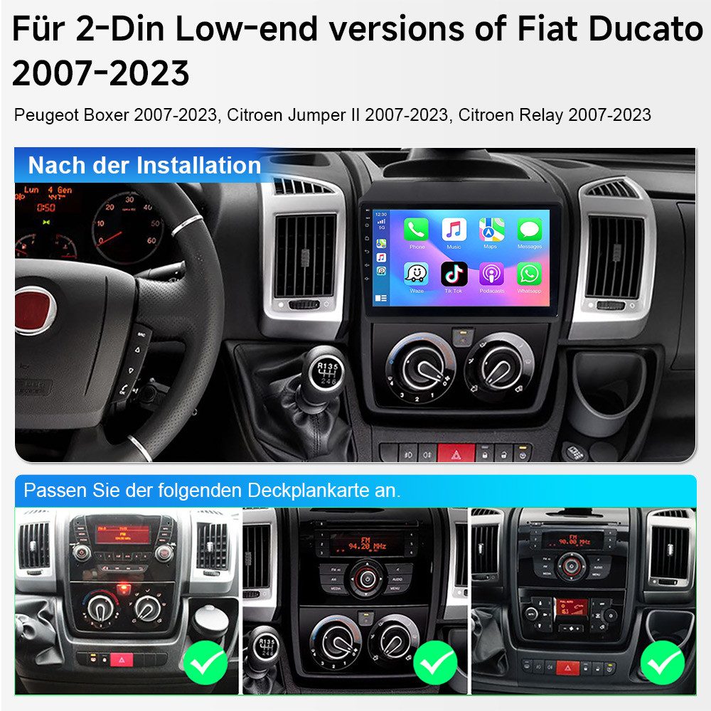 A-Sure 4+64G Android 15 BT FM GPS Navi Für Fiat Ducato/Peugeot Boxer/Citroen Autoradio (RDS, Digitalradio (DAB), FM, AM, 1280*800 IPS Screen/8-Core CPU)