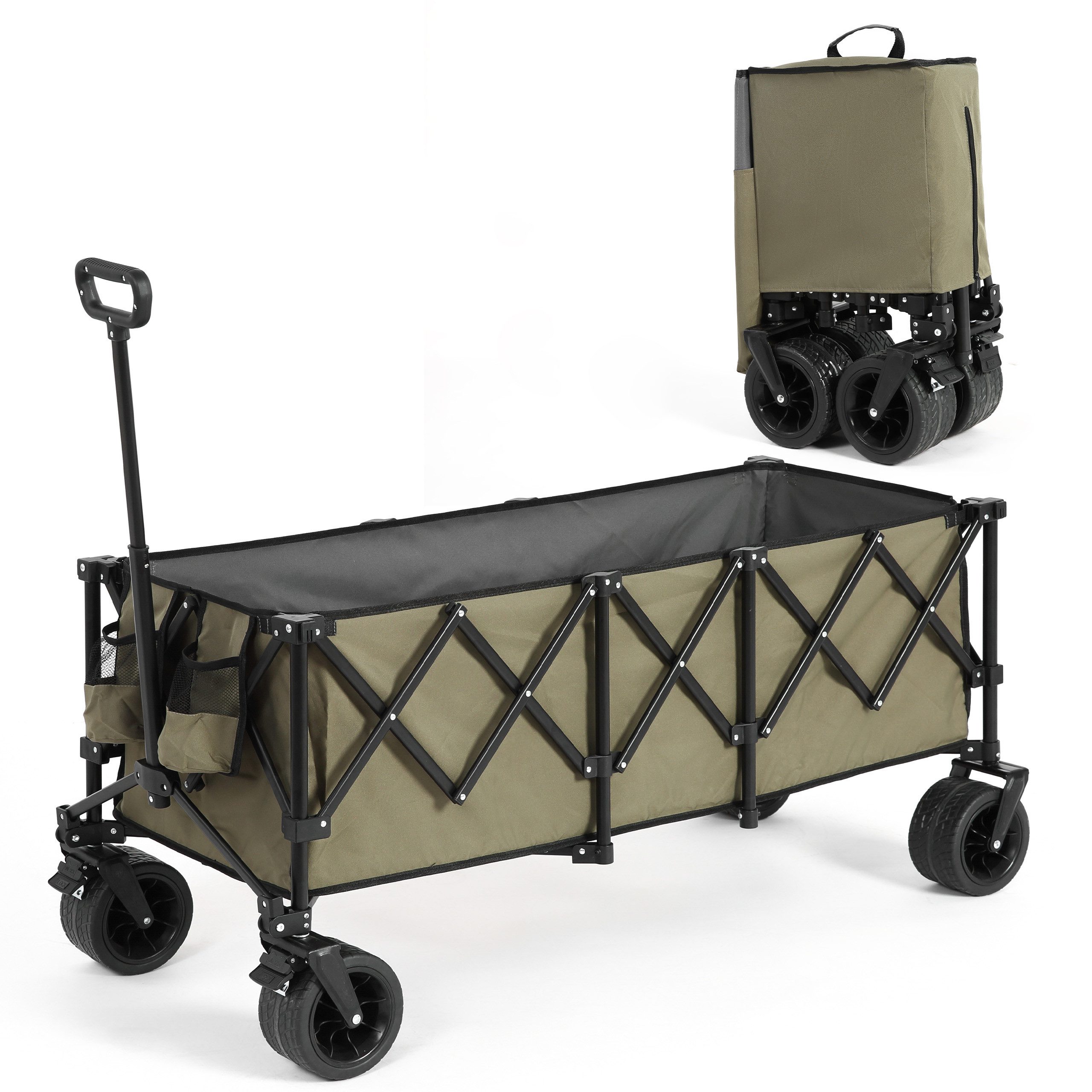 LVHOM Bollerwagen 136x53x60cm(LxBxH), 300 L, 100 kg Tragfähigkeit (faltbares Transportgerät mit All-Terrain-Rädern, Robuster Stahlrahmen, abnehmbare Räder & Stoff für einfache Reinigung und platzsparende Lagerung; Schnelle Auf-/Zu-Faltung, Automatischer Griff mit Selbstrückstellung zur Vermeidung von Unfällen), Ideal bei Camping, Stadtpark-BBQs, Einkäufen, Paketabholung, Angeln