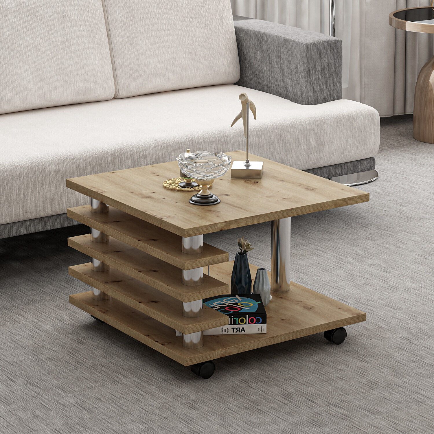 Homeline Couchtisch Couchtisch Hochglanz oder matt schwarz-weiß oder Eiche 65x65x44 cm