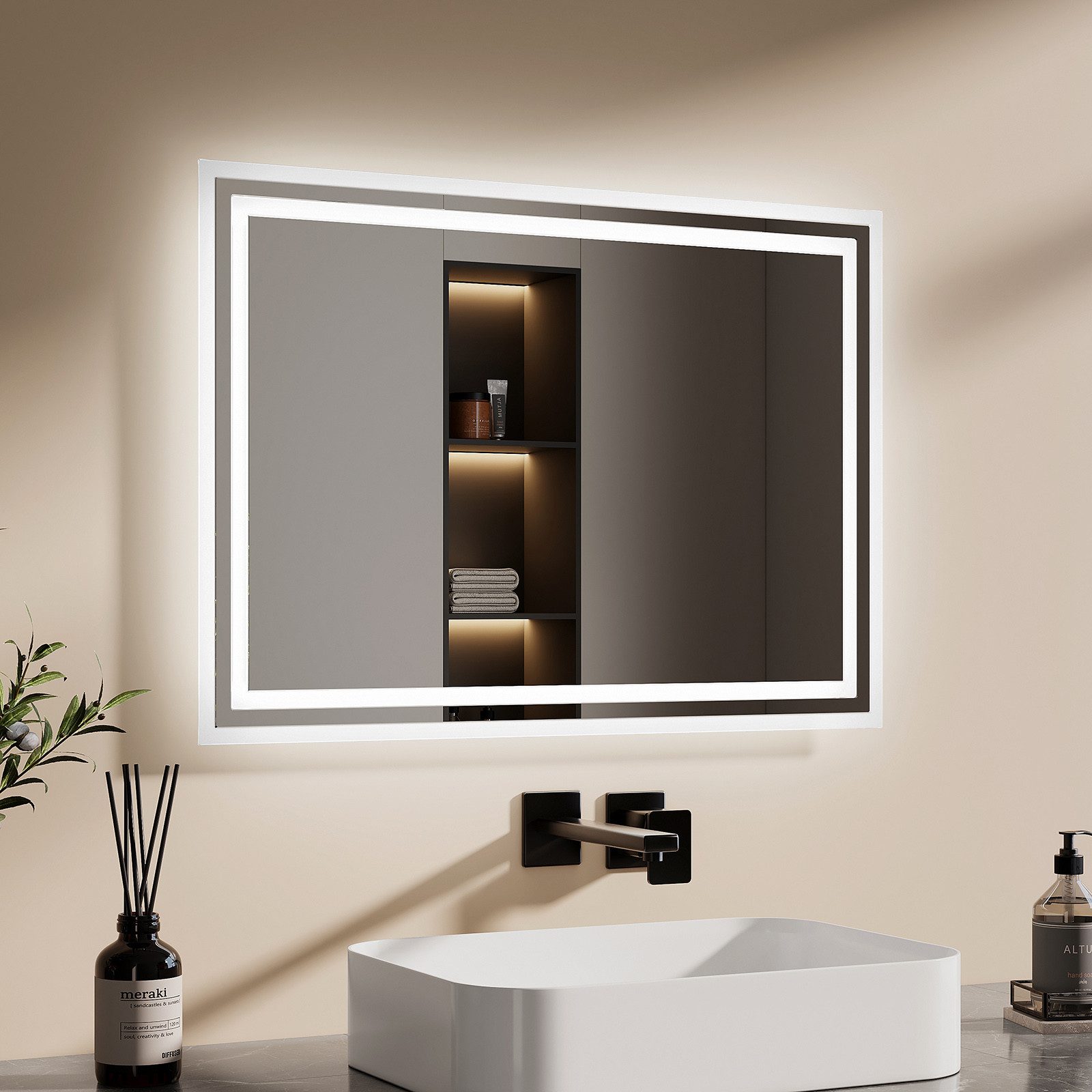 EMKE Badspiegel mit Druckknopfschalter Beleuchtung LED Badezimmerspiegel (V günstig online kaufen