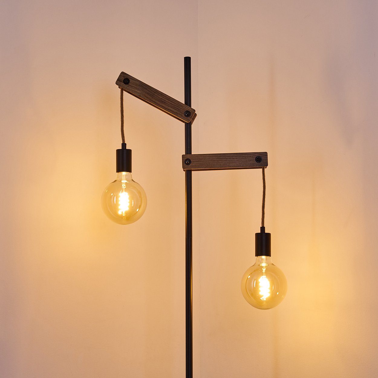 mit 150cm, »Voceto« am hofstein ohne verstellbare E27, Stehlampe Höhe Retro/Vintage-Design Leuchtmittel, Kabel Stehleuchte, Metall/Holz/Hanfseil, Fußschalter Schwarz/Natur,