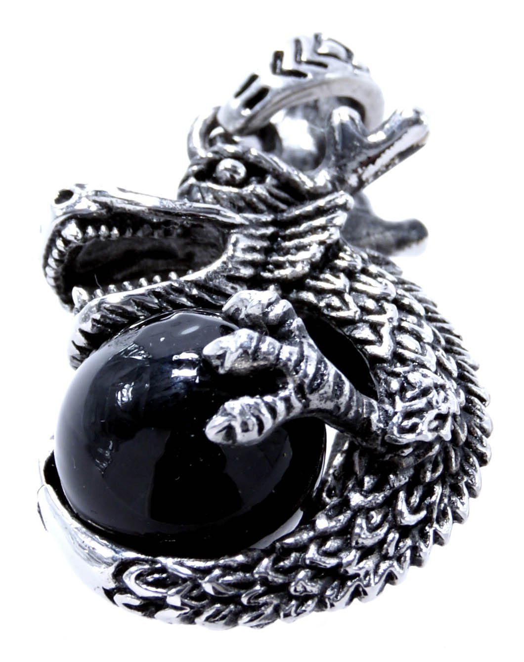 Kiss Kettenanhänger Stein Anhänger Dragon of Edelstahl aus Leather Drache Drachen schwarzer