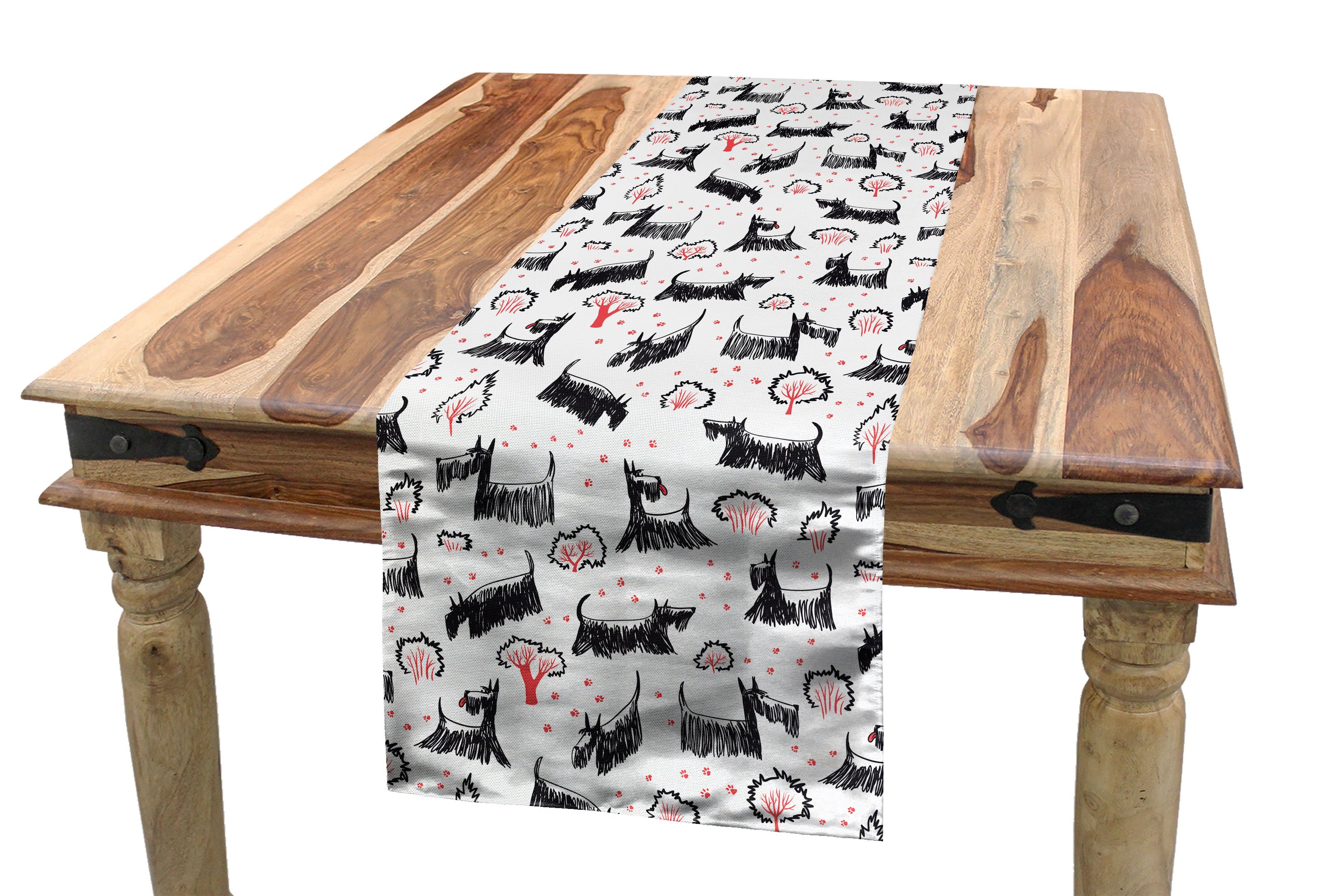 Handgezeichnete Abakuhaus Scottie Tischläufer Tischläufer, Rechteckiger Dekorativer Esszimmer Dog Küche Hunderassen