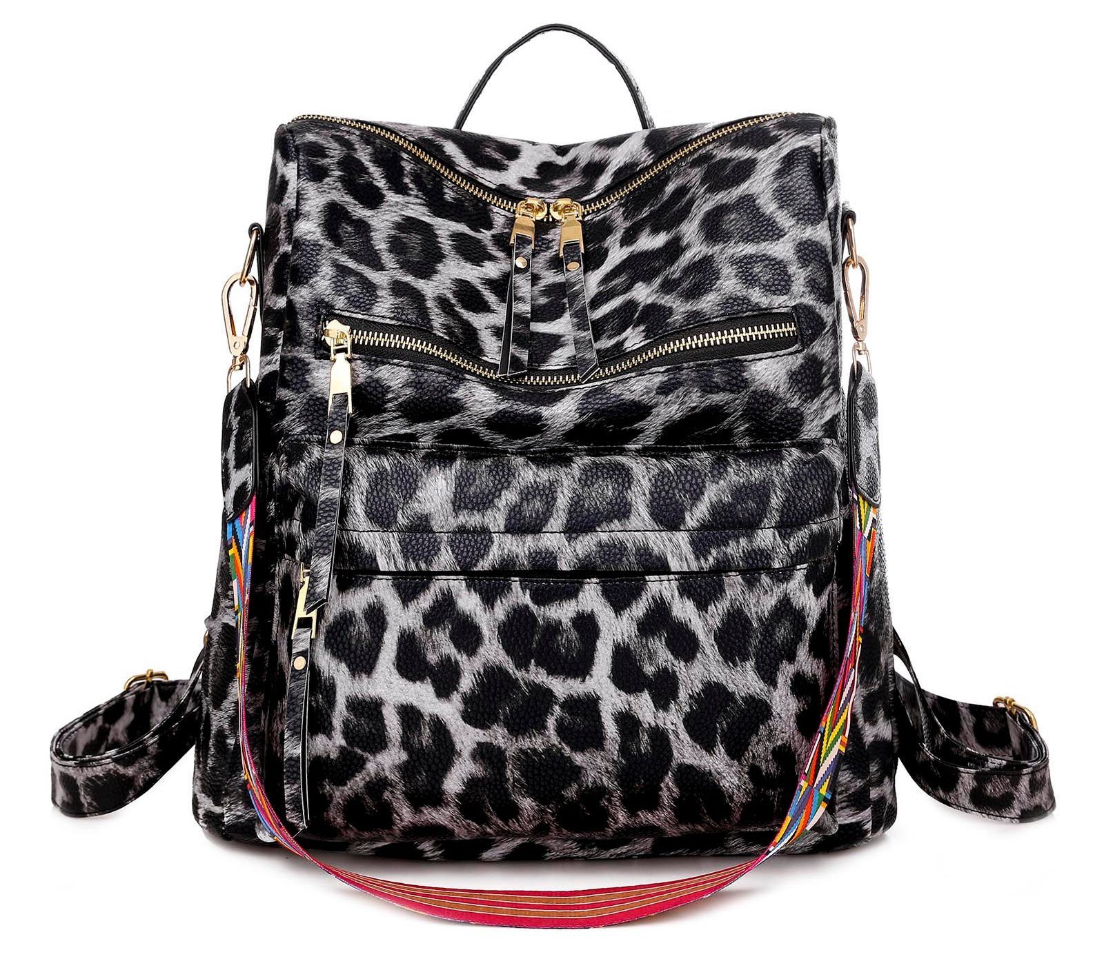 für Vintage, REDOM Schultertasche, Reisen Jungen Teenager Rucksack (33x36x15 Rucksack), Reiserucksack Leopard-Schwarz Damen Lederrucksack Leder Uni Laptop Laptoprucksack Tasche, Business Schulrucksack Freizeit cm, Herren Notebook Arbeit