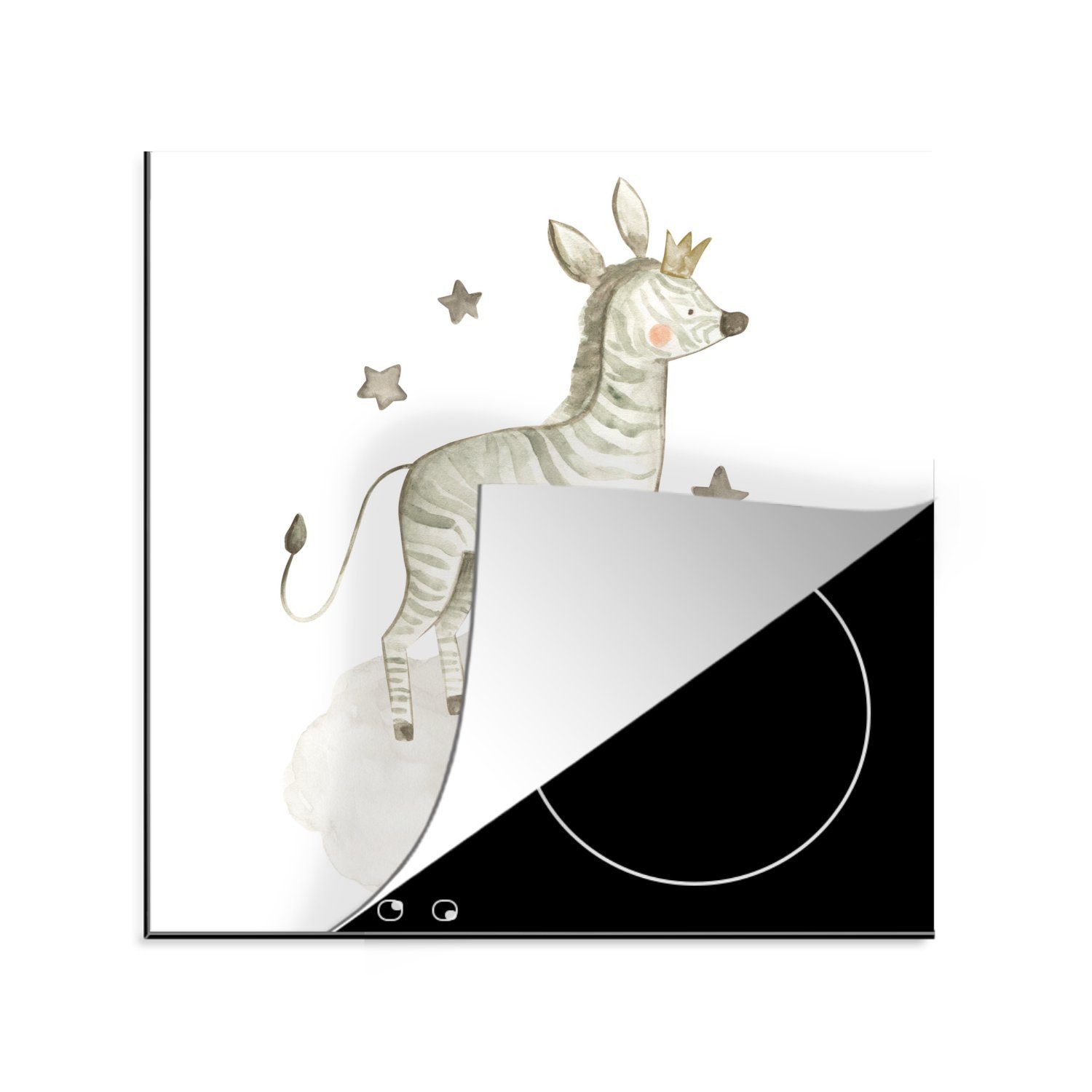 MuchoWow Herdblende-/Abdeckplatte Zebra - Krone - Wolke, Vinyl, (1 tlg), 78x78 cm, Ceranfeldabdeckung, Arbeitsplatte für küche | Herdabdeckplatten