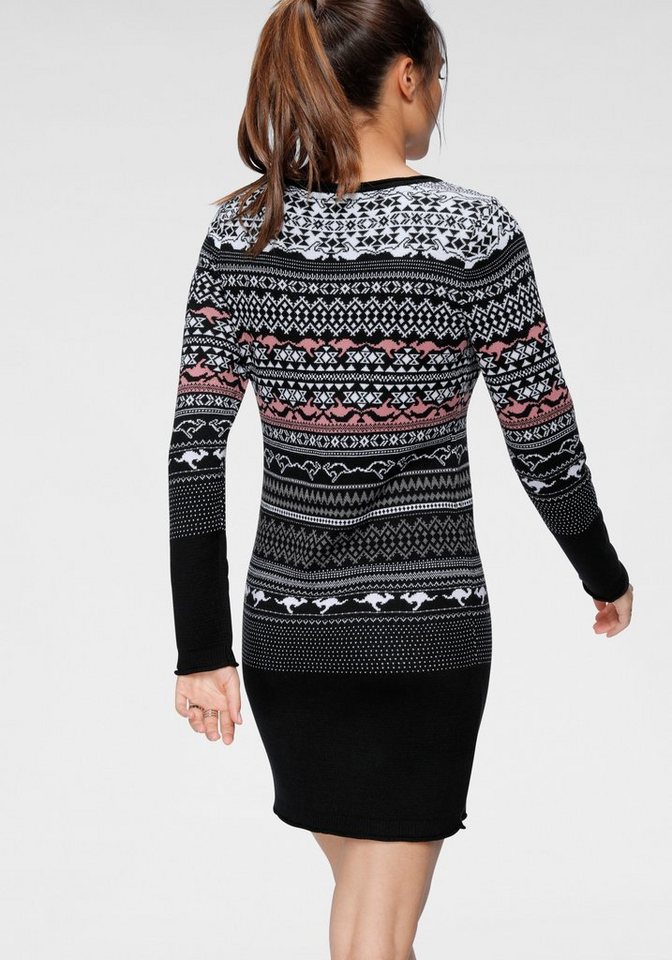 KangaROOS Strickkleid im kontrastreichen Norweger-Design in schwarz