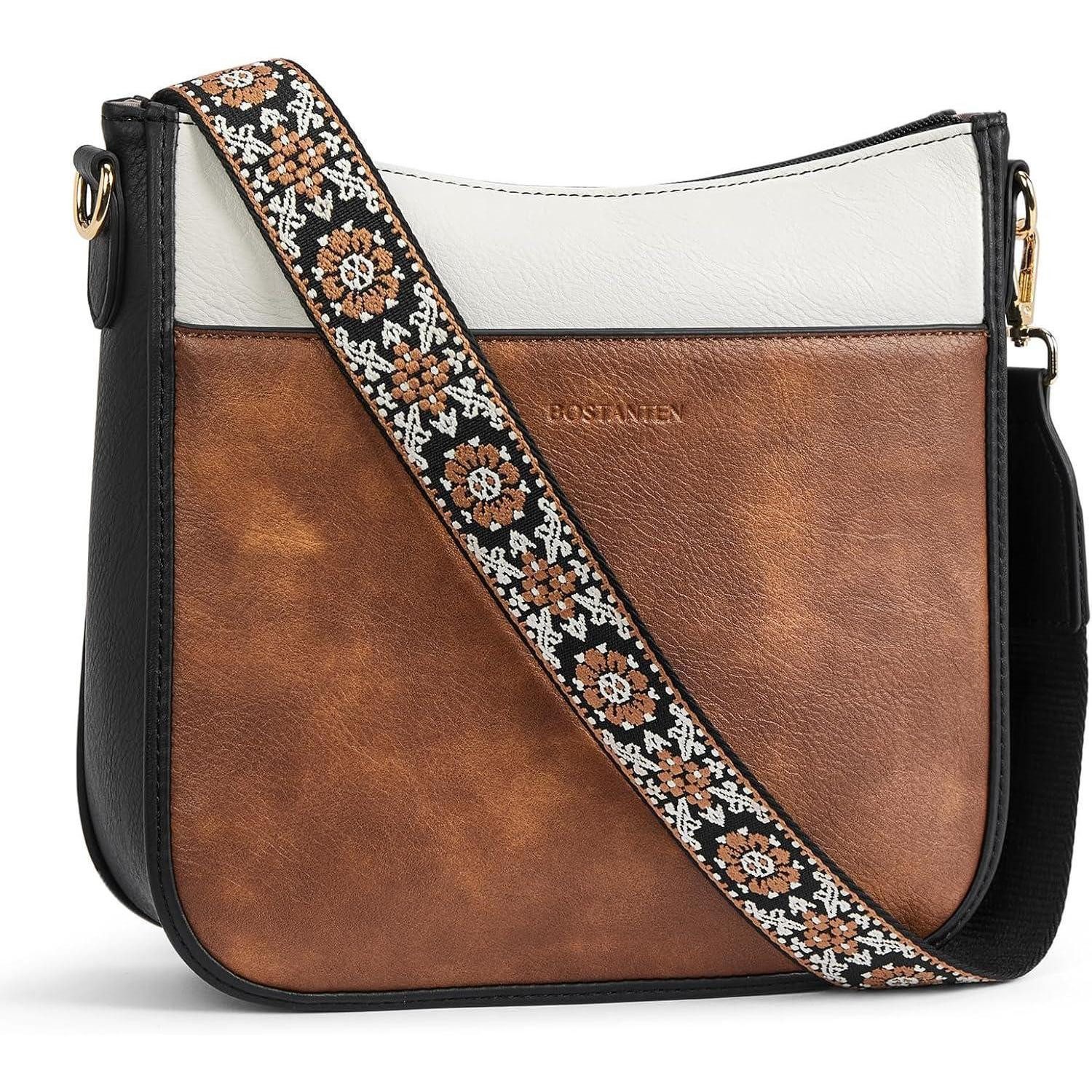 Umhängetasche Handtasche Damen Leder Crossbody Umhängetasche 1-beige mit Braun