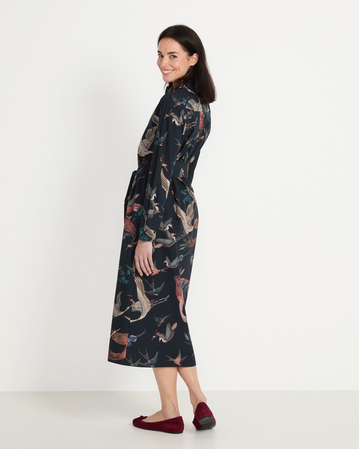 Brigitte von Schönfels Midikleid Hemdblusenkleid mit Vogelmotiven