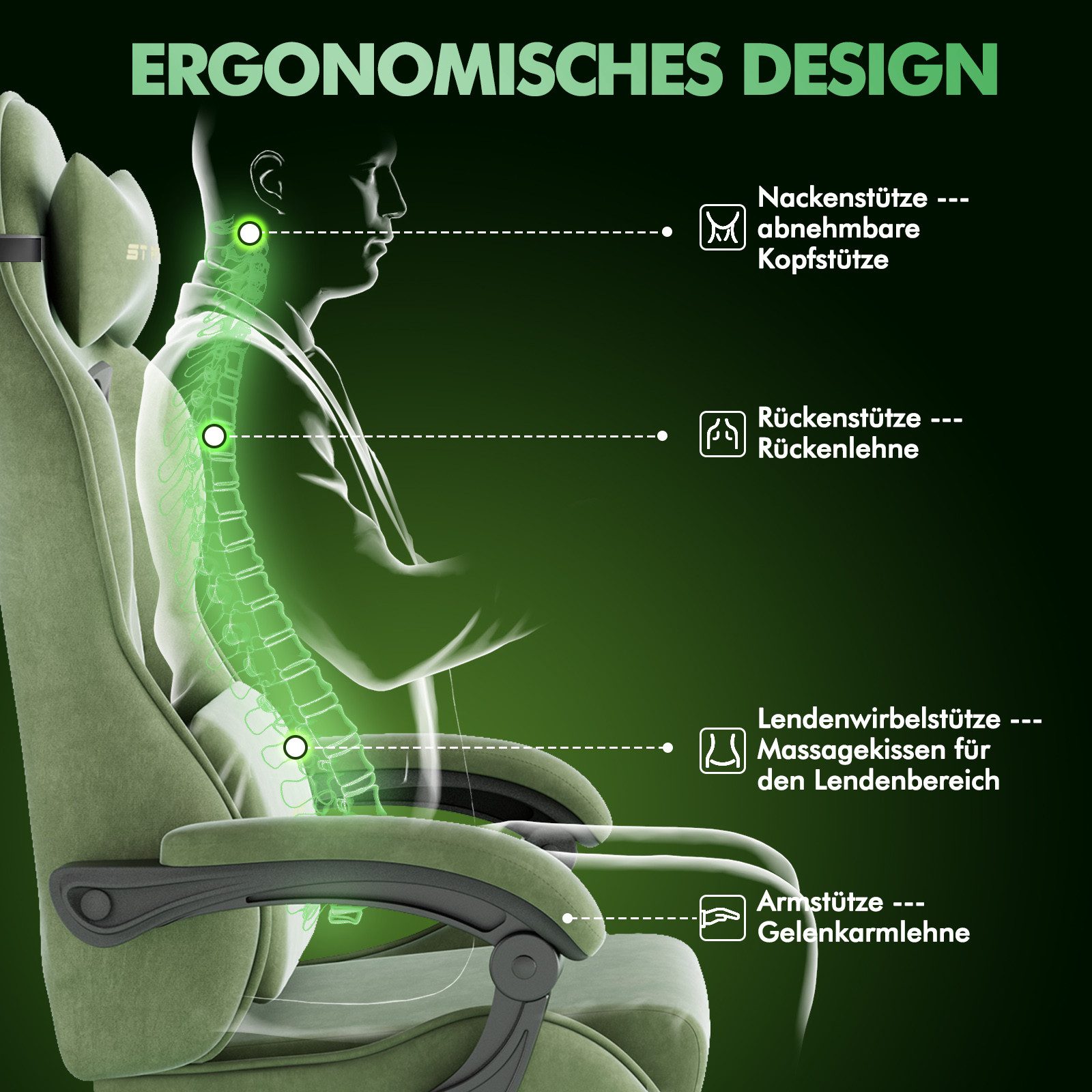 Ferghana Gaming-Stuhl Gaming-Stuhl: Kopfstütze, Lendenkissen, Armlehnen, Fu günstig online kaufen