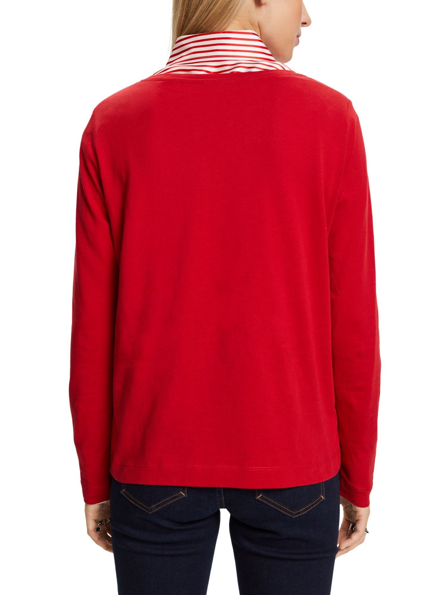 RED Rundhalsausschnitt mit Oberteil Esprit (1-tlg) Langarmshirt DARK