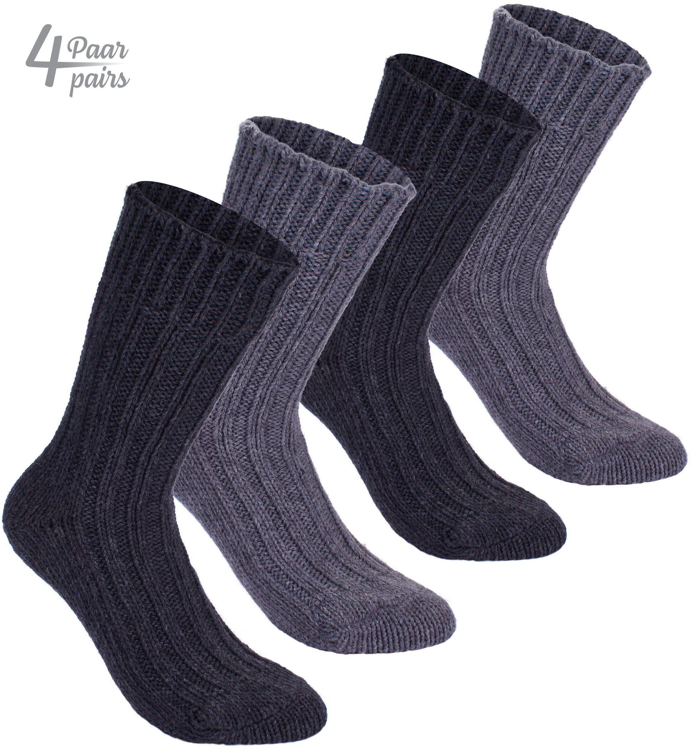 BRUBAKER Kuschelsocken warme dicke Alpaka Socken (Set, 4-Paar, mit Alpakawolle) Wintersocken für Damen und Herren