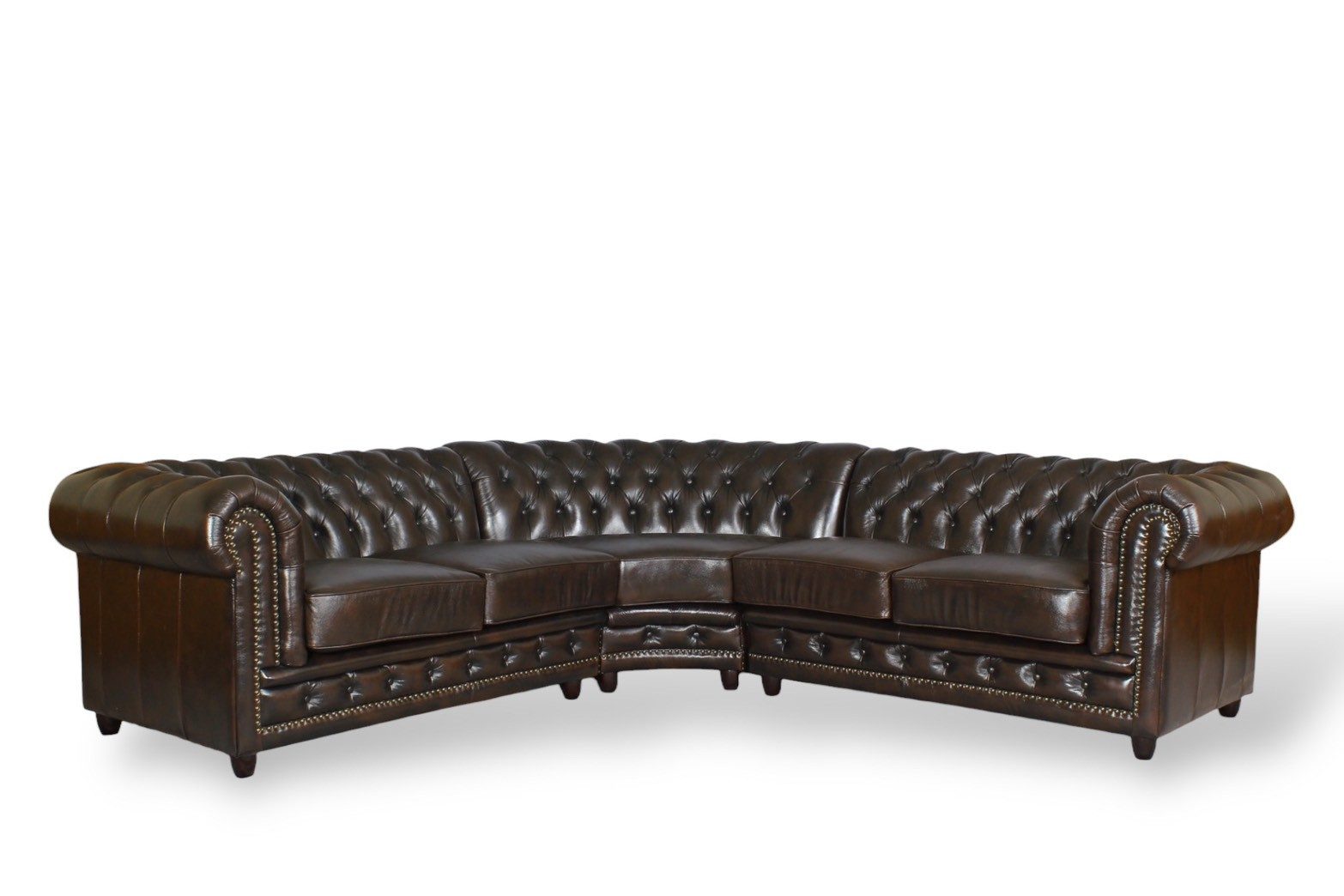 Salottini Chesterfield-Sofa Edle Chesterfield Wohnlandschaft Ecksofa Marlow Eckcouch Vollleder, 3 Teile, Handarbeit