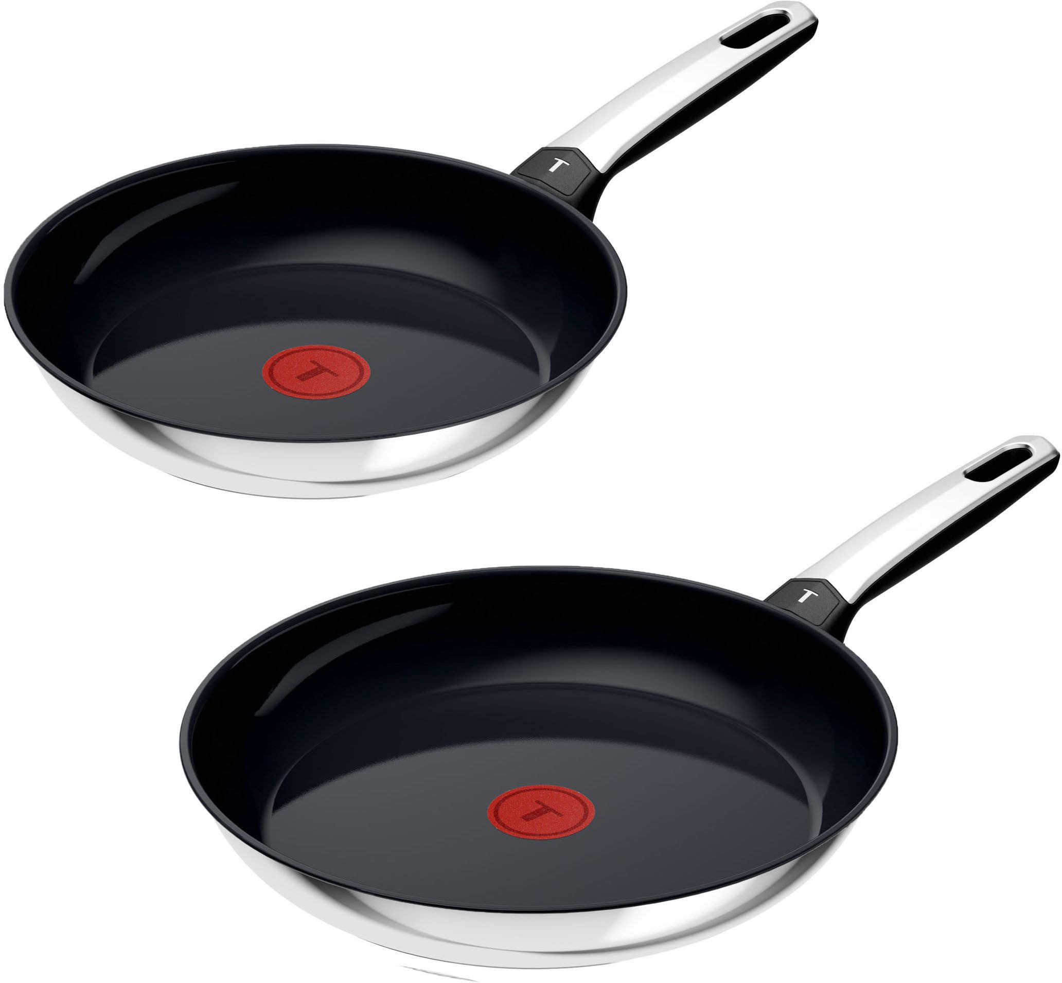 Tefal Pfannen-Set Emotion+, Edelstahl (Set, 2-tlg., je 1 Pfanne 24/28 cm), Premium Edelstahl, Induktion, spülmaschinenfest, hochglanzpoliert
