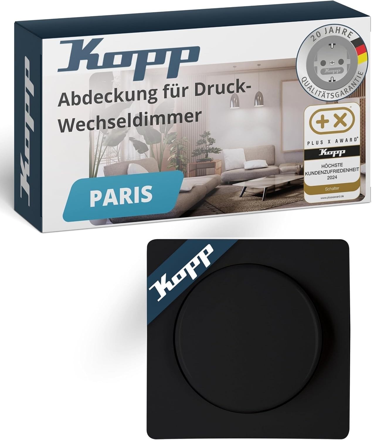 Kopp Schalter Kopp Paris Wechseldimmer Abdeckung Dimmschalter Schwarz, Druckschalter Drehknopf