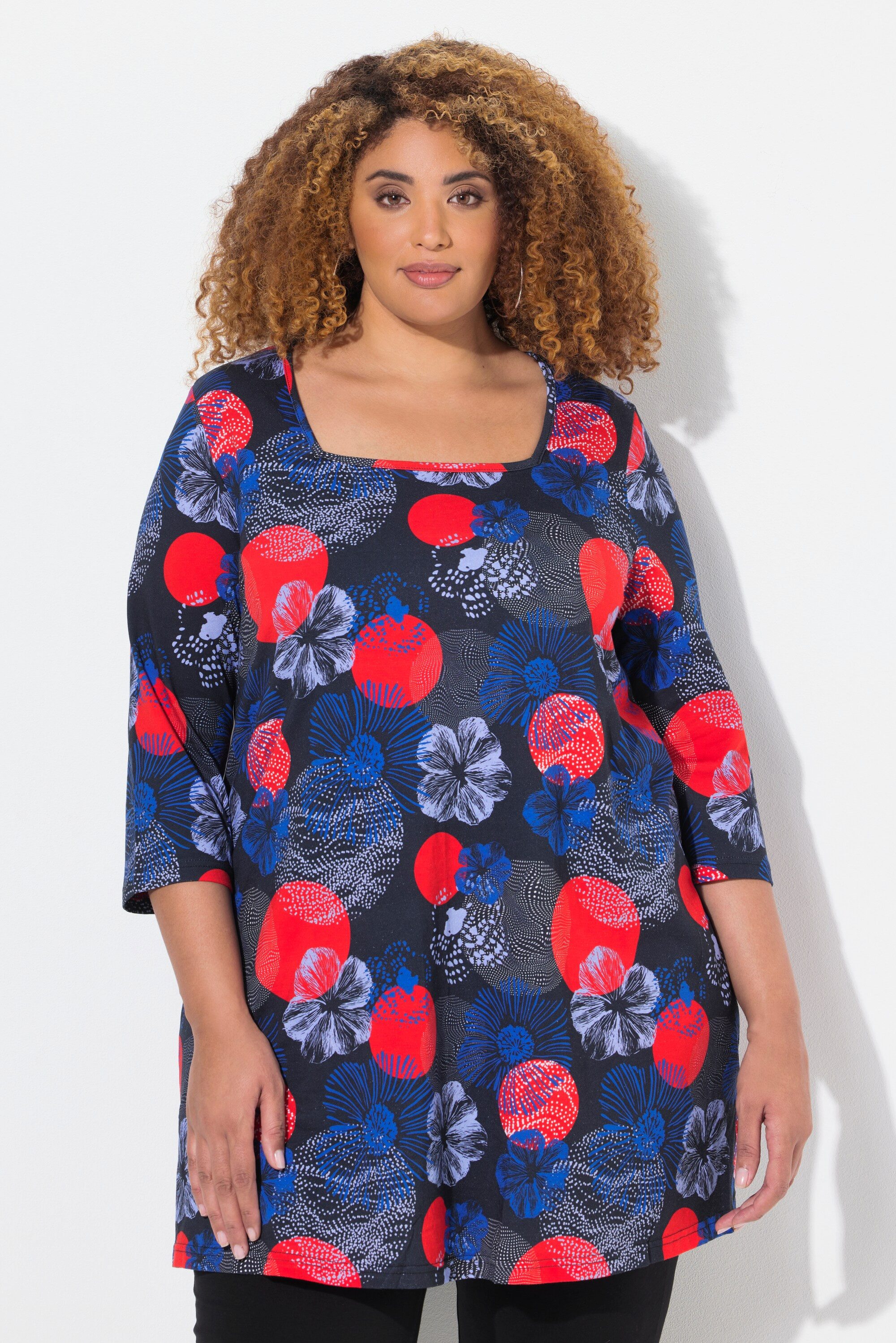 Ulla Popken Longshirt Longshirt A-Linie Carree-Ausschnitt 3/4-Arm