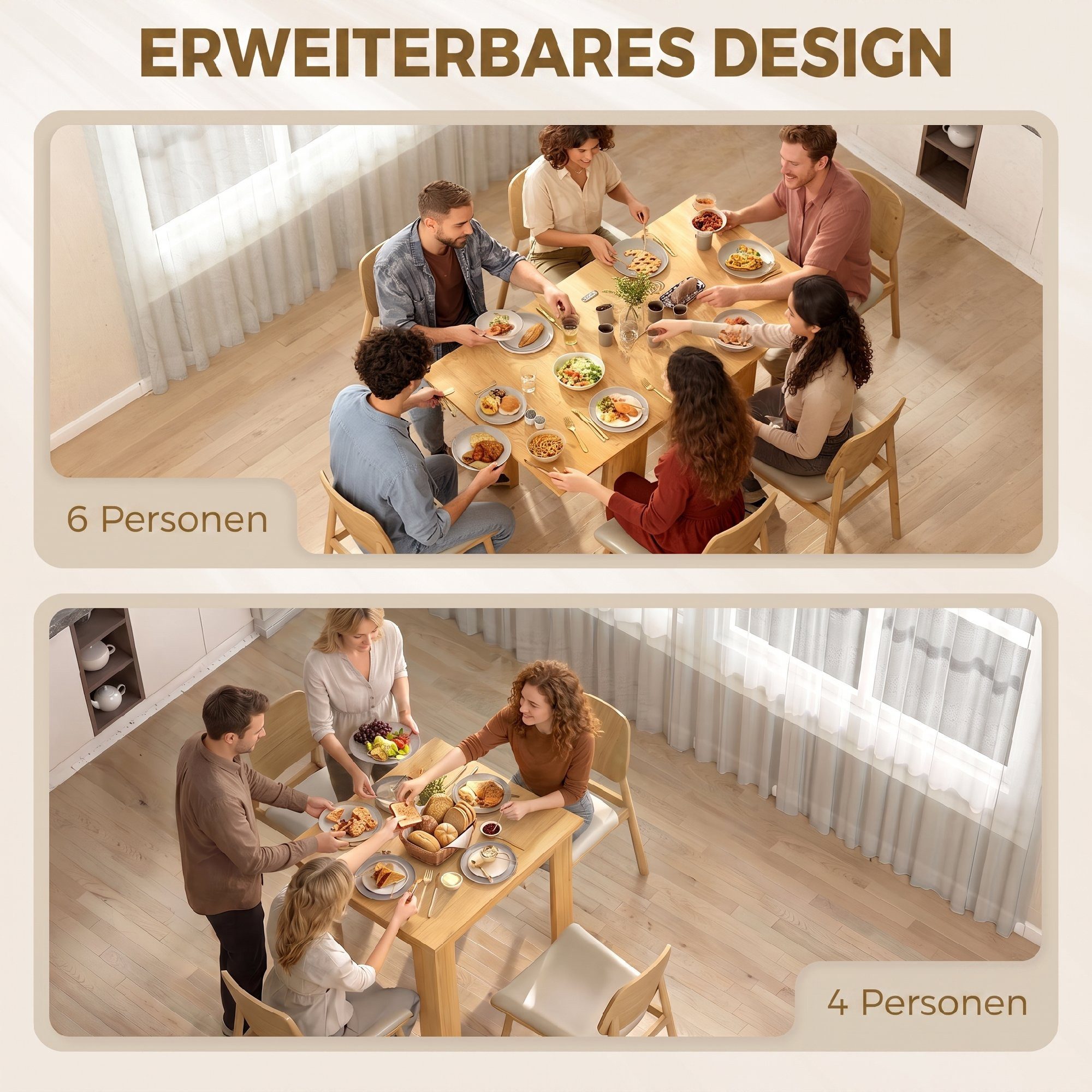 HOMCOM Esstisch Rechteckiger Esszimmertisch Küchentisch für 4–6 Personen (Set, 1-St., 1 Tisch), Klapp- und Ausziehfunktion, Breite 140 cm – Bild 4 von 5