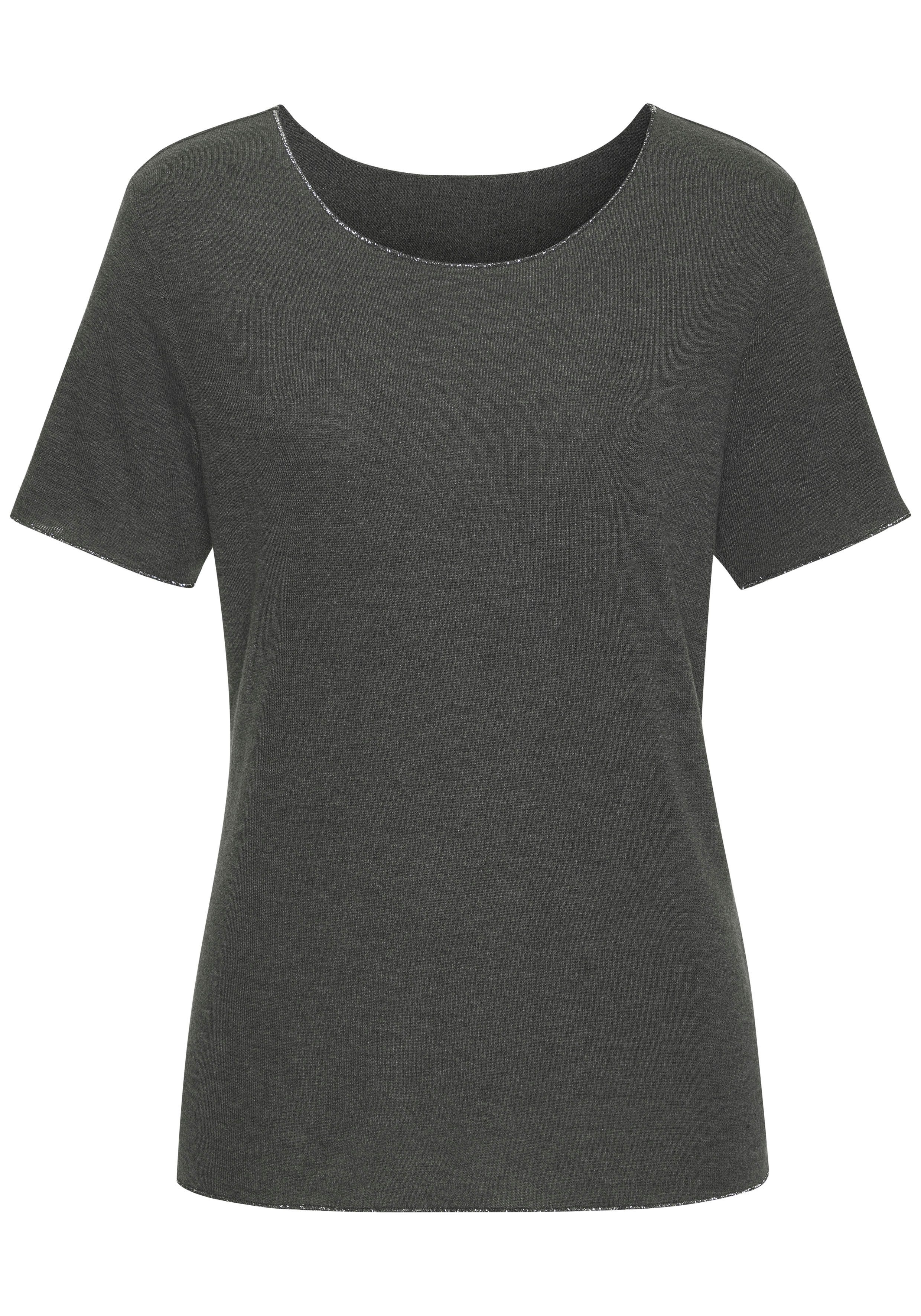 LASCANA Rundhalsshirt mit feiner Glitzereinfassung aus Viskose-Feinstrick – Bild 2 von 5