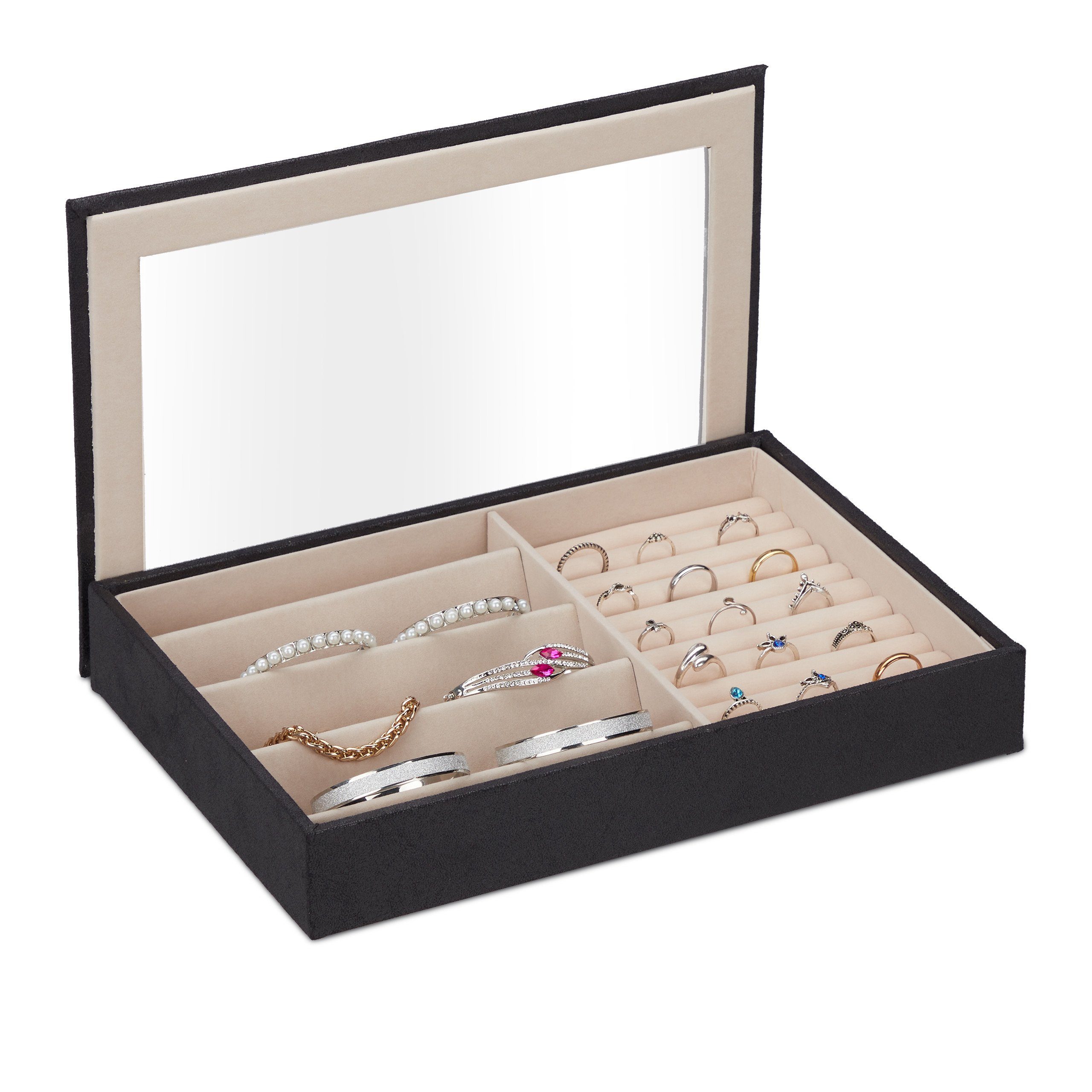 relaxdays Schmuckkasten Schmuckkästchen mit Sichtfenster, schwarz günstig online kaufen
