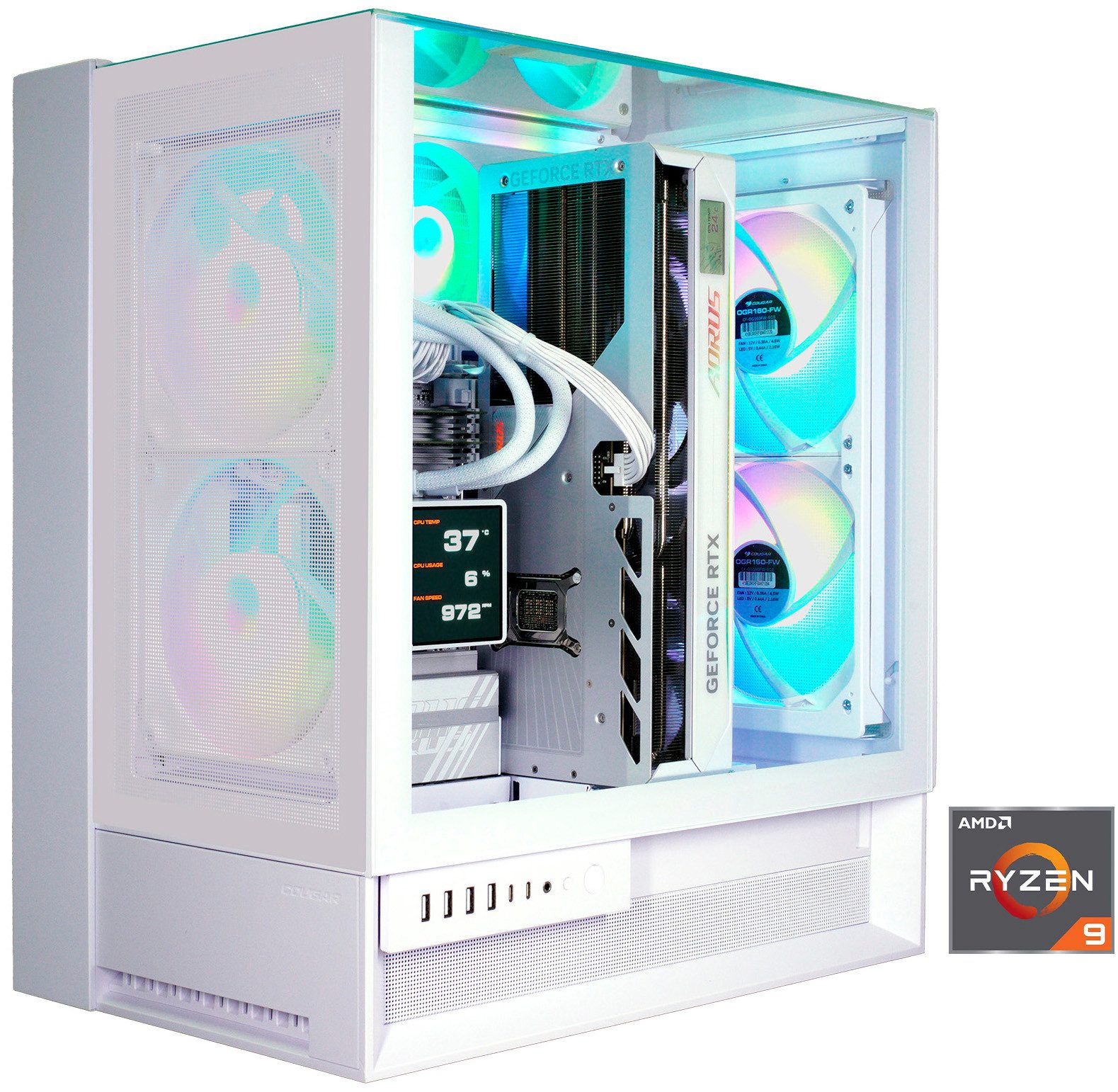 Cougar OmnyX Gaming-PC (AMD Ryzen 9 9950X3D2, RTX 5090, 64 GB RAM, 2000 GB SSD, Wasserkühlung, Windows 11, DDR5 RAM, Wasserkühlung)