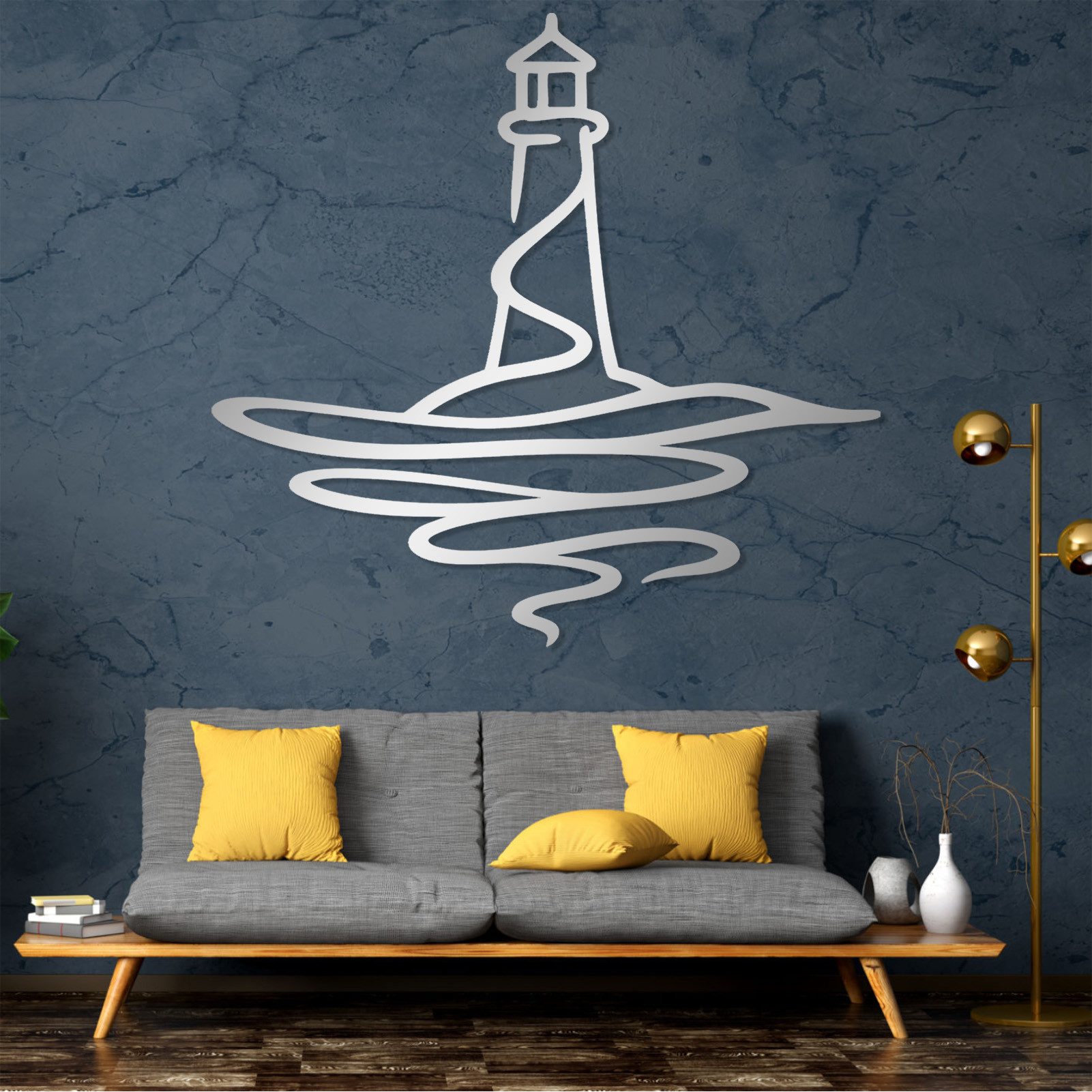 Jumpeak Wanddekoobjekt Leuchtturm-Wanddekoration,Wellenlinien,Maritime Geschenke,Minimalismus, Metall,4 Farbe,2 Maße,Deko im maritimen Stil,Geeignet für Wohn,Wunsch