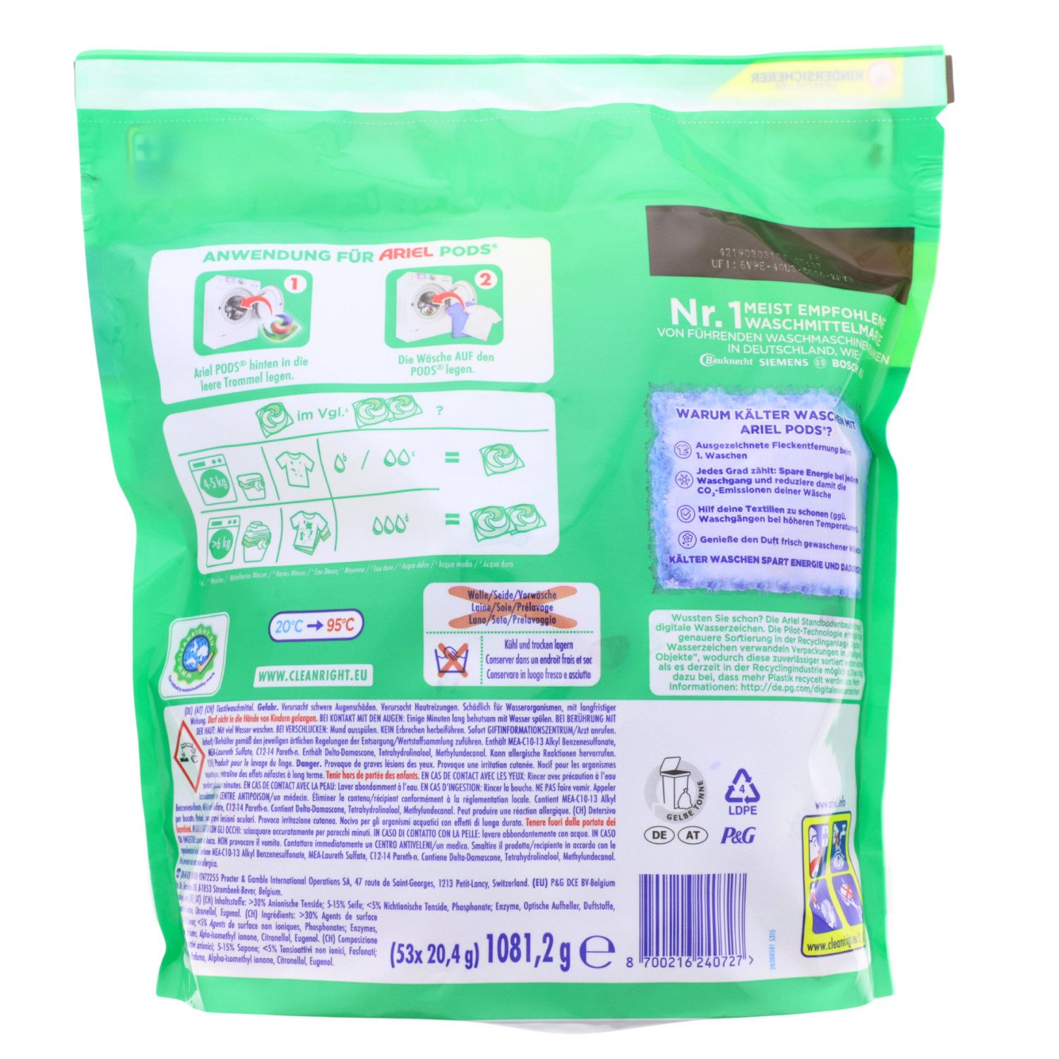 ARIEL Ariel All-in-1 PODS Color+ Flüssigwaschmittel Kapseln 53 Waschladungen Colorwaschmittel